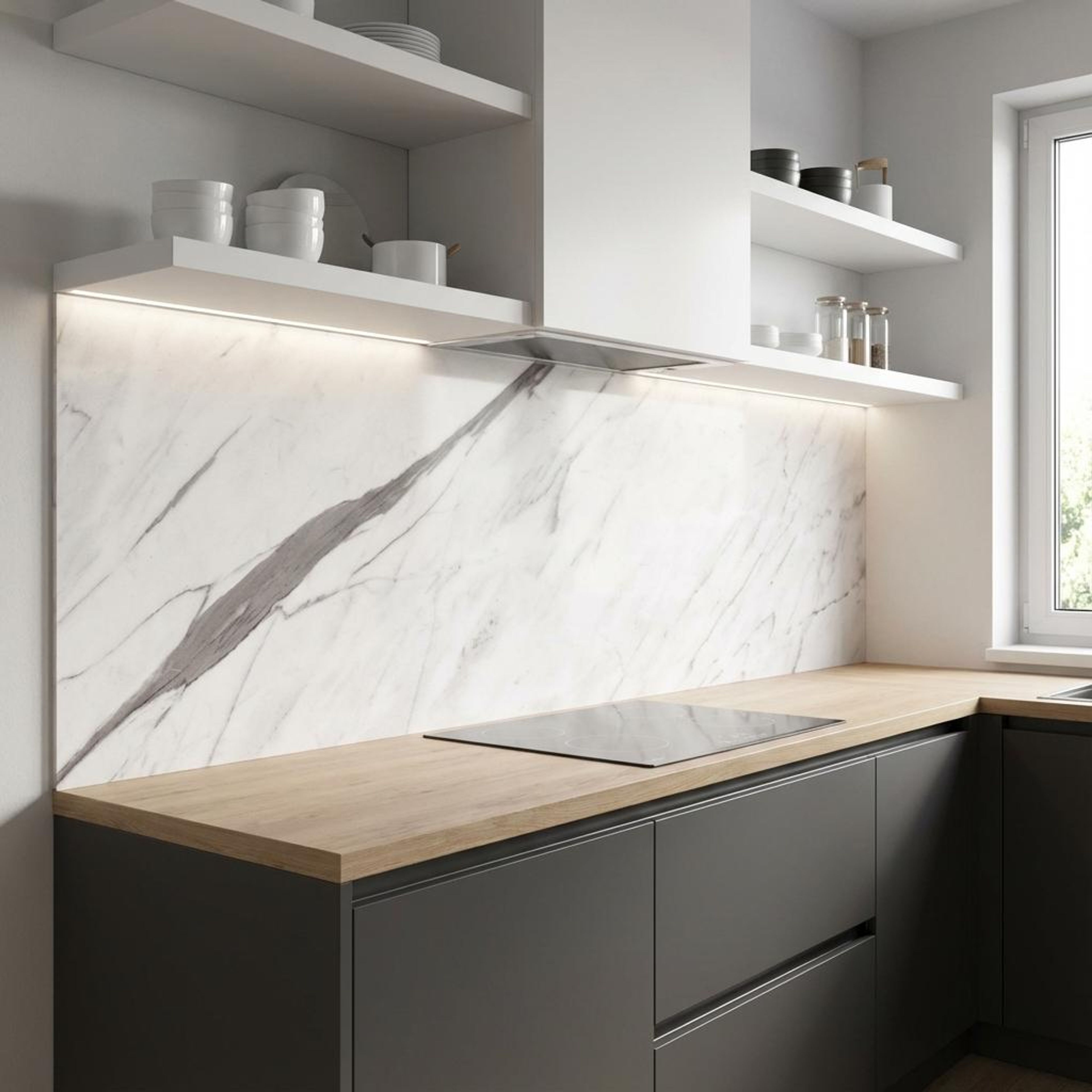 Calacatta Grey, Warm White, Marble, Tiles - Vitrified - Full Body, 5 x 2.5 ft, 9 mm