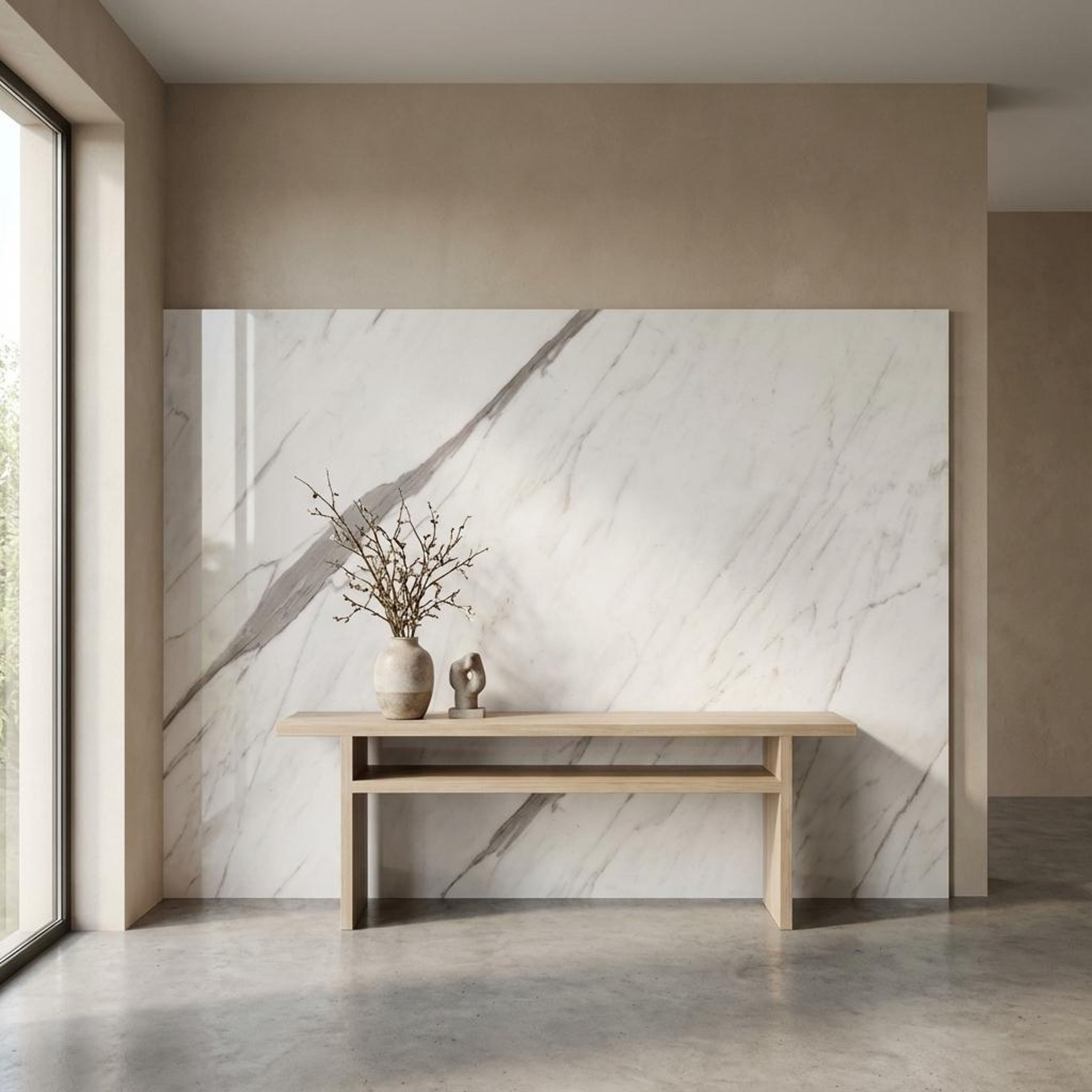 Calacatta Grey, Warm White, Marble, Tiles - Vitrified - Full Body, 5 x 2.5 ft, 9 mm