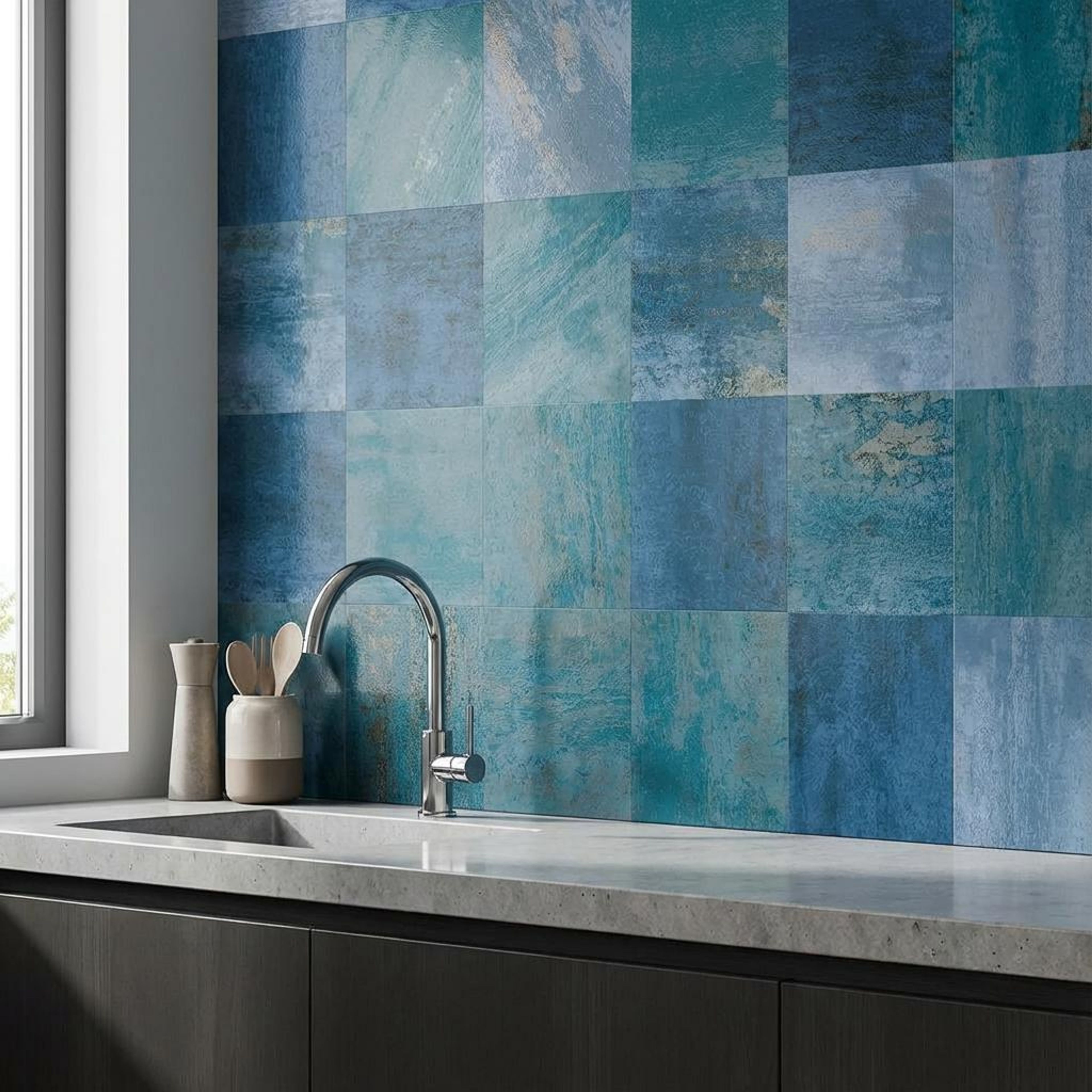 Fenix Clover Mosaic, Navy Blue, Zellige Chips, Tiles - Vitrified - Full Body, 1 x 1 ft, 9 mm