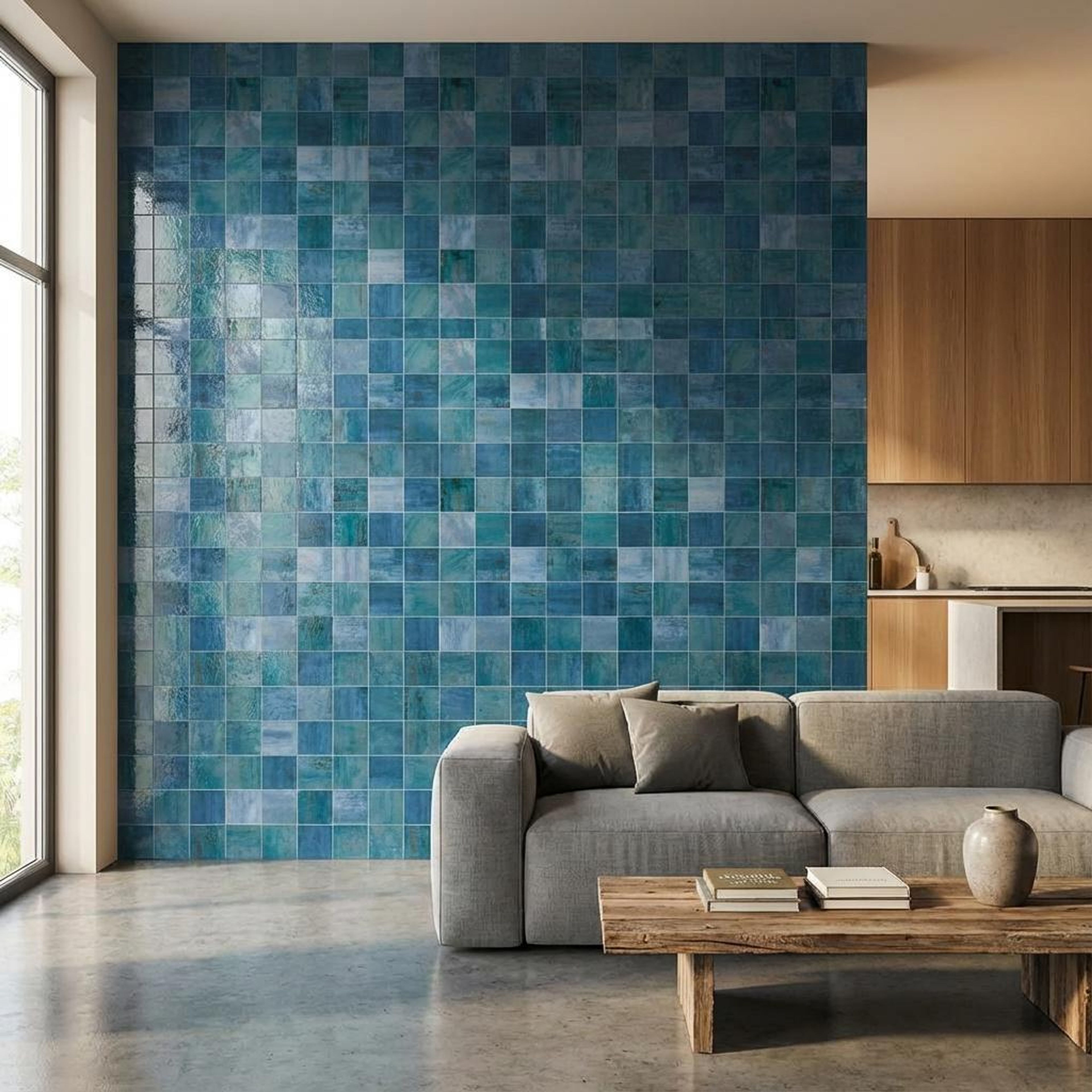 Fenix Clover Mosaic, Navy Blue, Zellige Chips, Tiles - Vitrified - Full Body, 1 x 1 ft, 9 mm