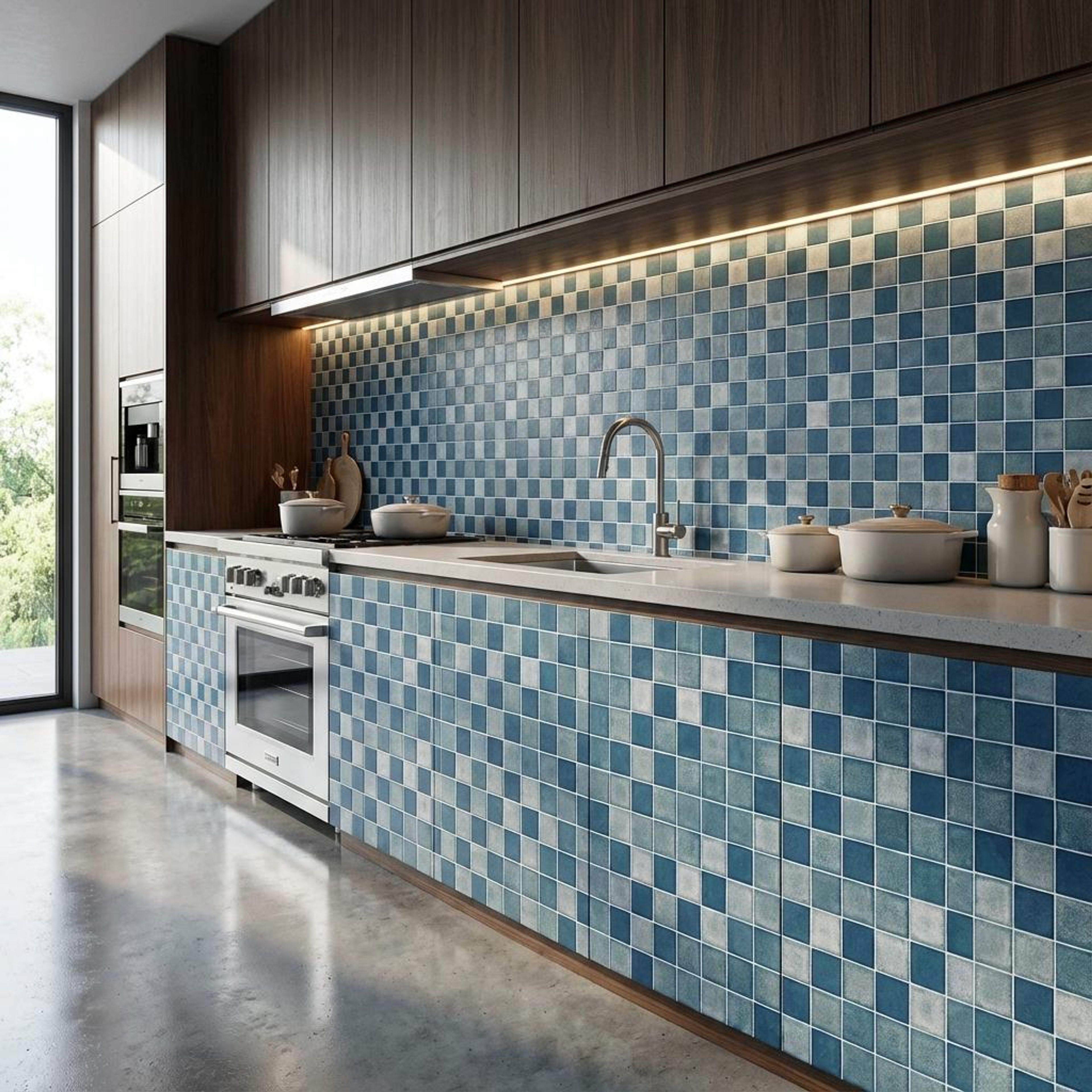 Fenix Aqua Speckled, Blue, Zellige Chips, Tiles - Vitrified - Full Body, 1 x 1 ft, 9 mm