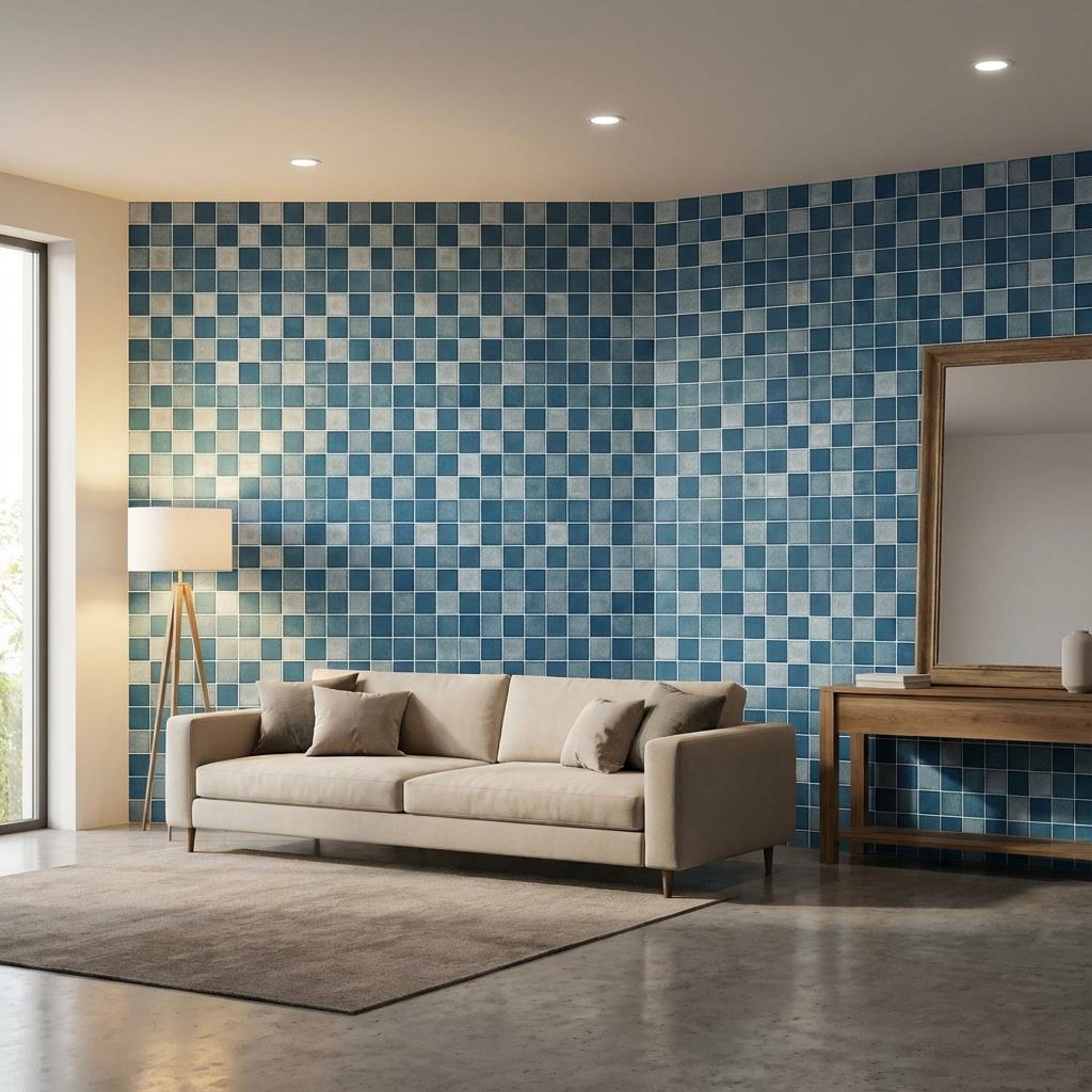 Fenix Aqua Speckled, Blue, Zellige Chips, Tiles - Vitrified - Full Body, 1 x 1 ft, 9 mm