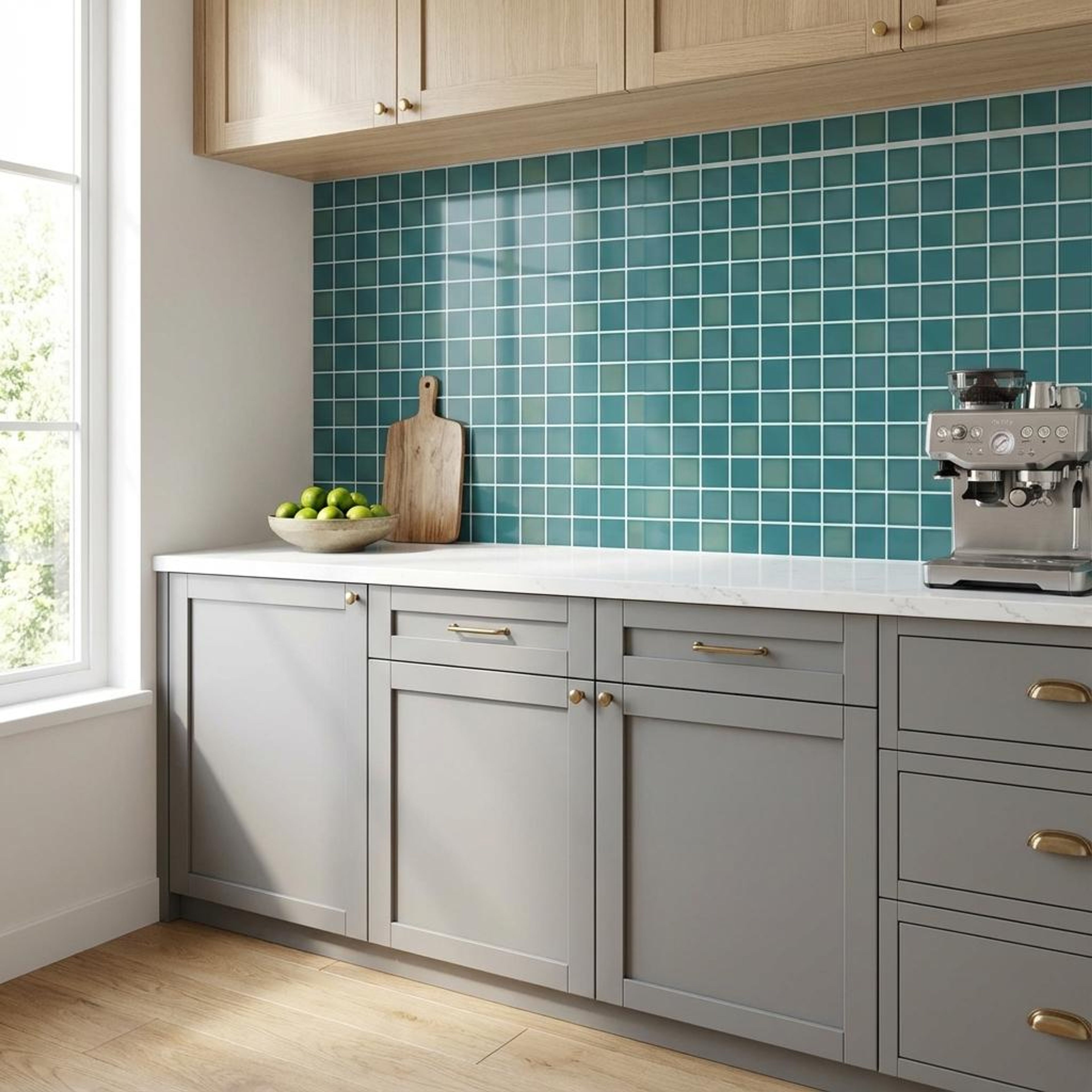 Ester Aqua Mosaic, Grey, Zellige Chips, Tiles - Vitrified - Full Body, 1 x 1 ft, 9 mm