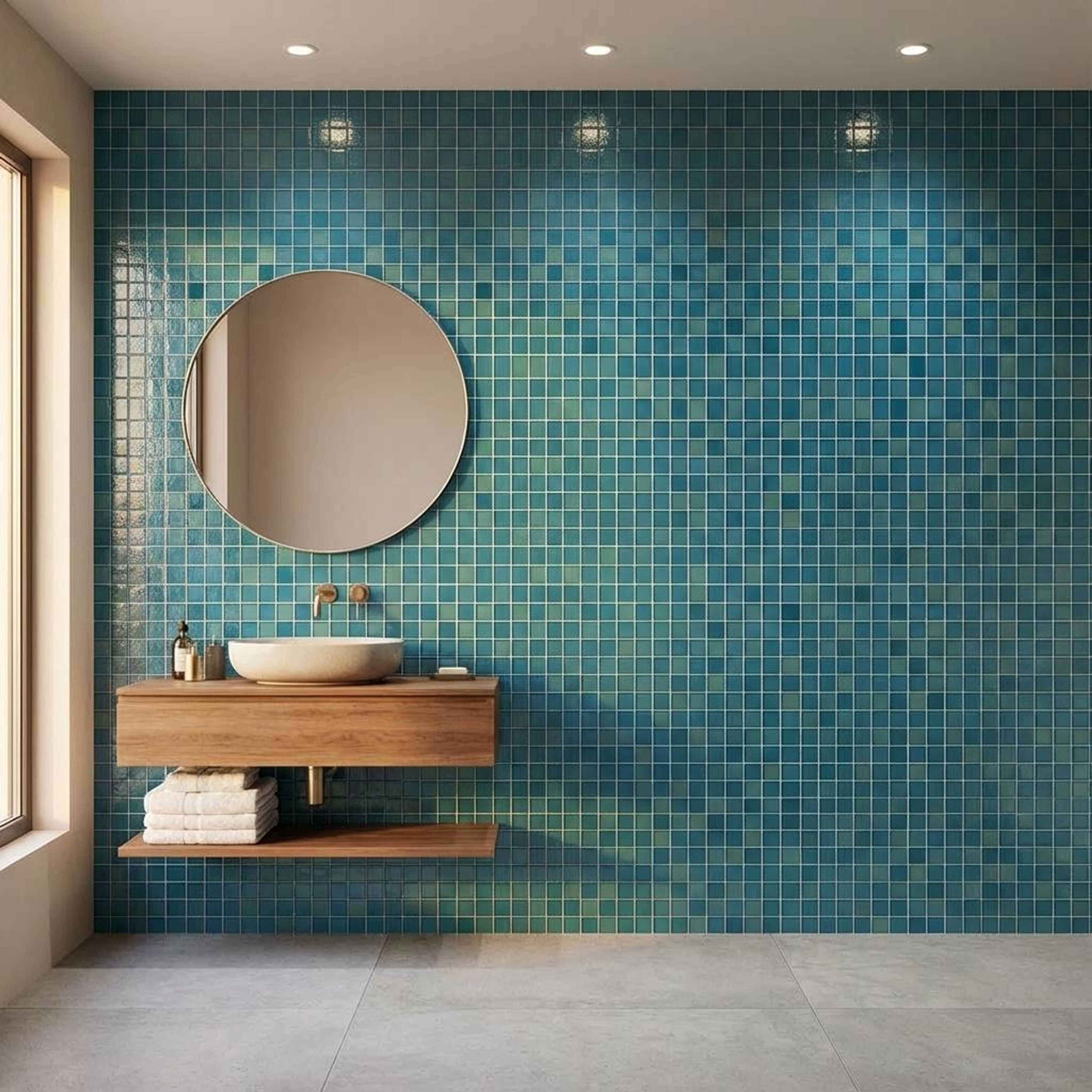 Ester Aqua Mosaic, Grey, Zellige Chips, Tiles - Vitrified - Full Body, 1 x 1 ft, 9 mm