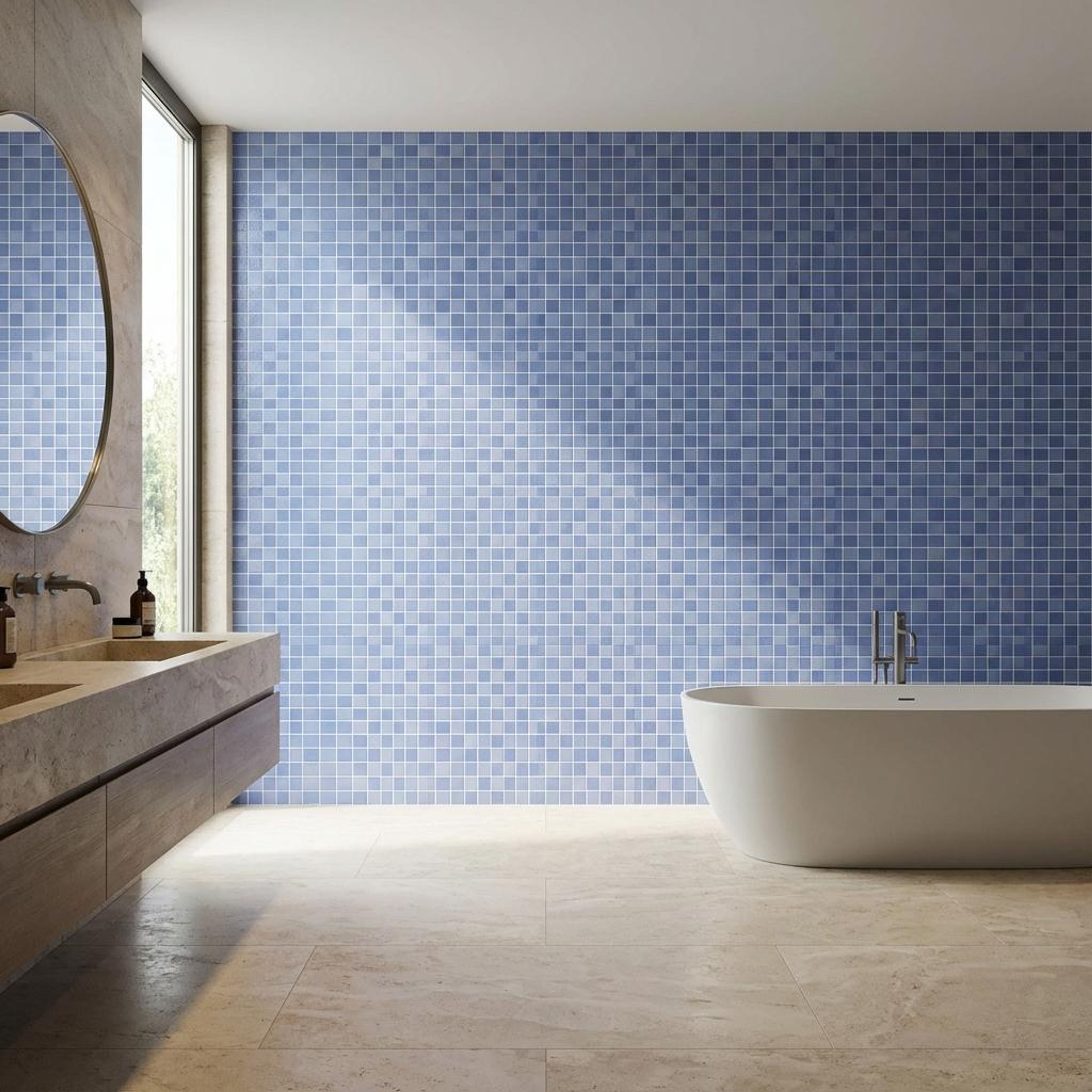 Ester Sapphire Terrazzo, Blue, Zellige Chips, Tiles - Vitrified - Full Body, 1 x 1 ft, 9 mm