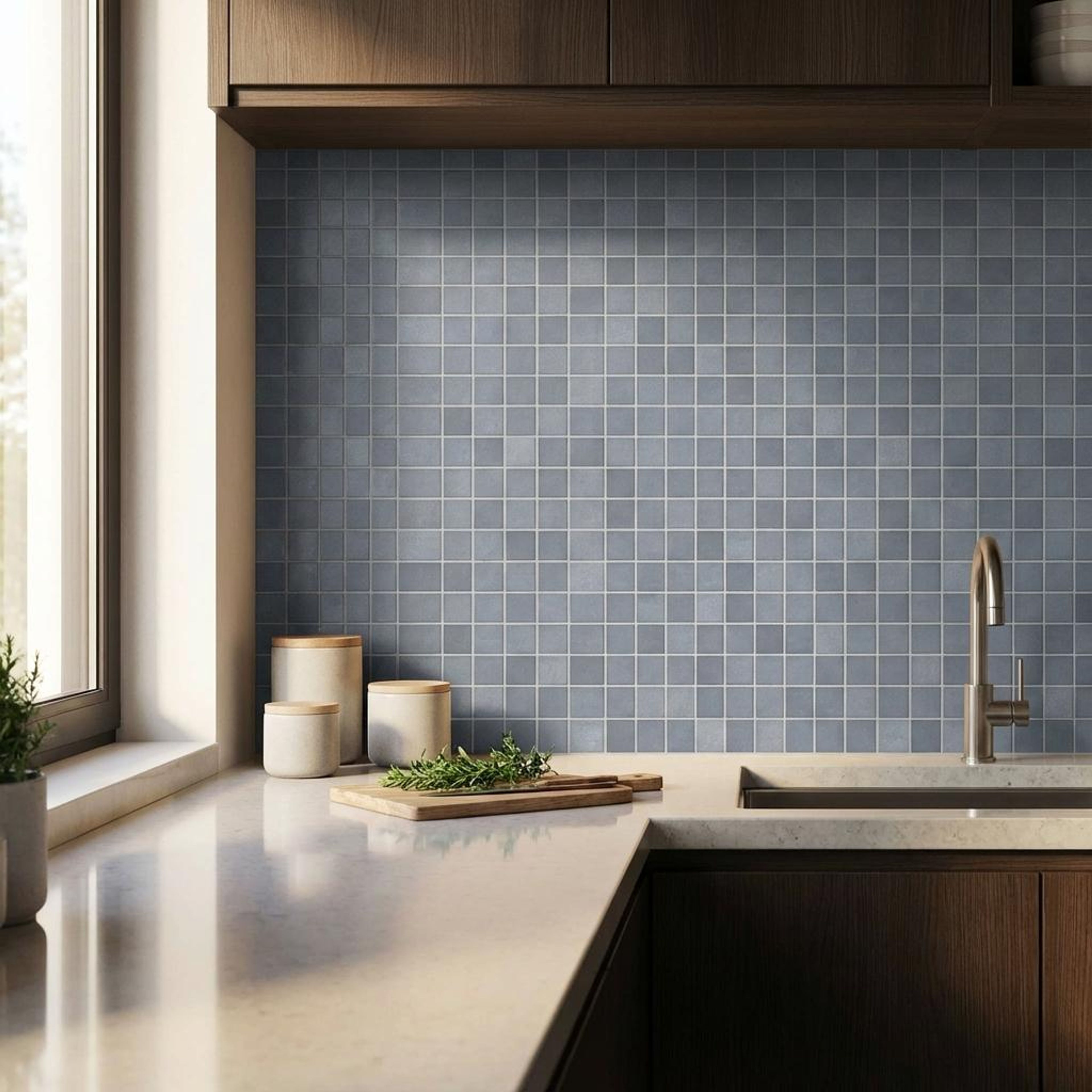 Ester Slate Mosaic, Medium Grey, Zellige Chips, Tiles - Vitrified - Full Body, 1 x 1 ft, 9 mm