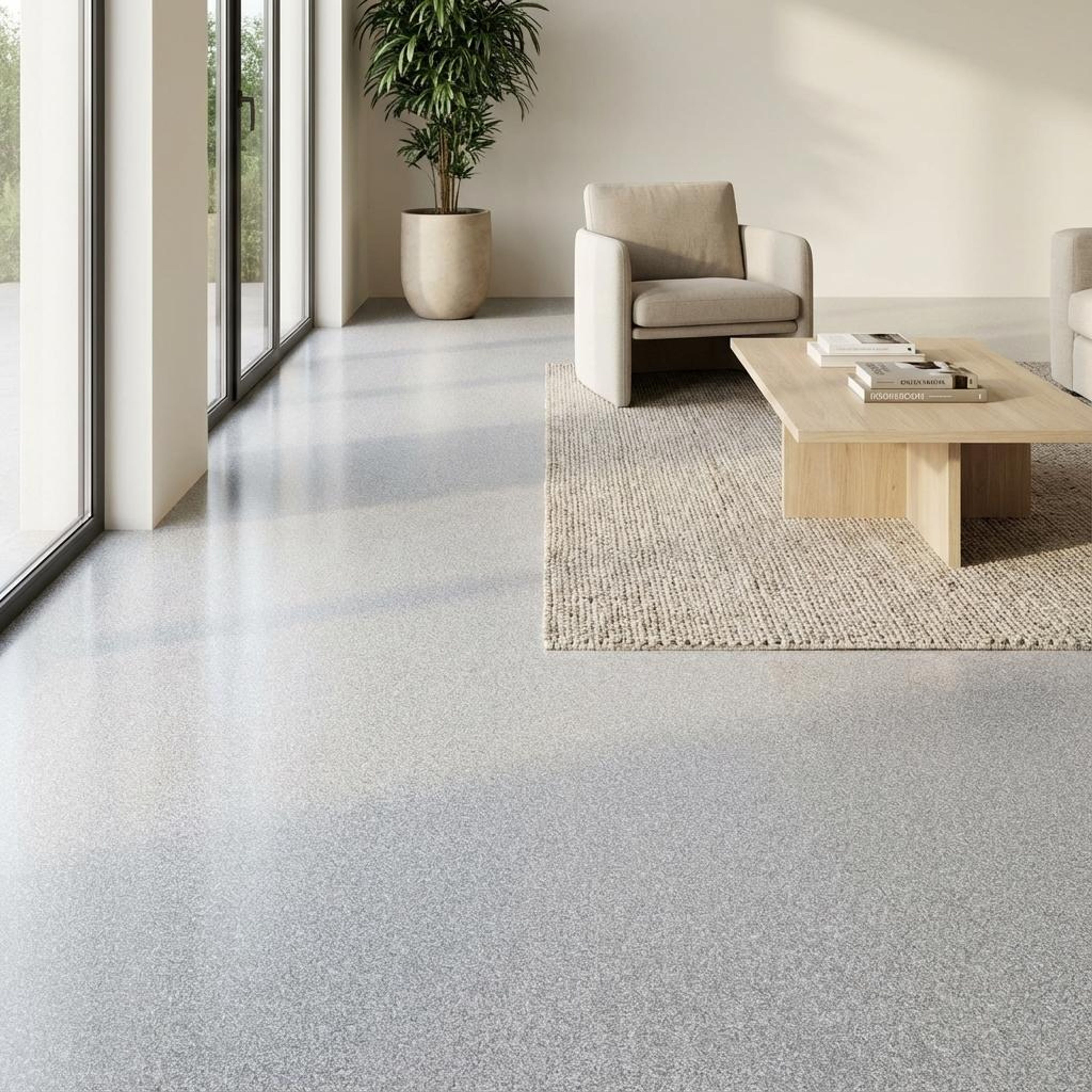 Jasper Sterling Terrazzo, Light Grey, Zellige Chips, Tiles - Vitrified - Full Body, 1 x 1 ft, 9 mm