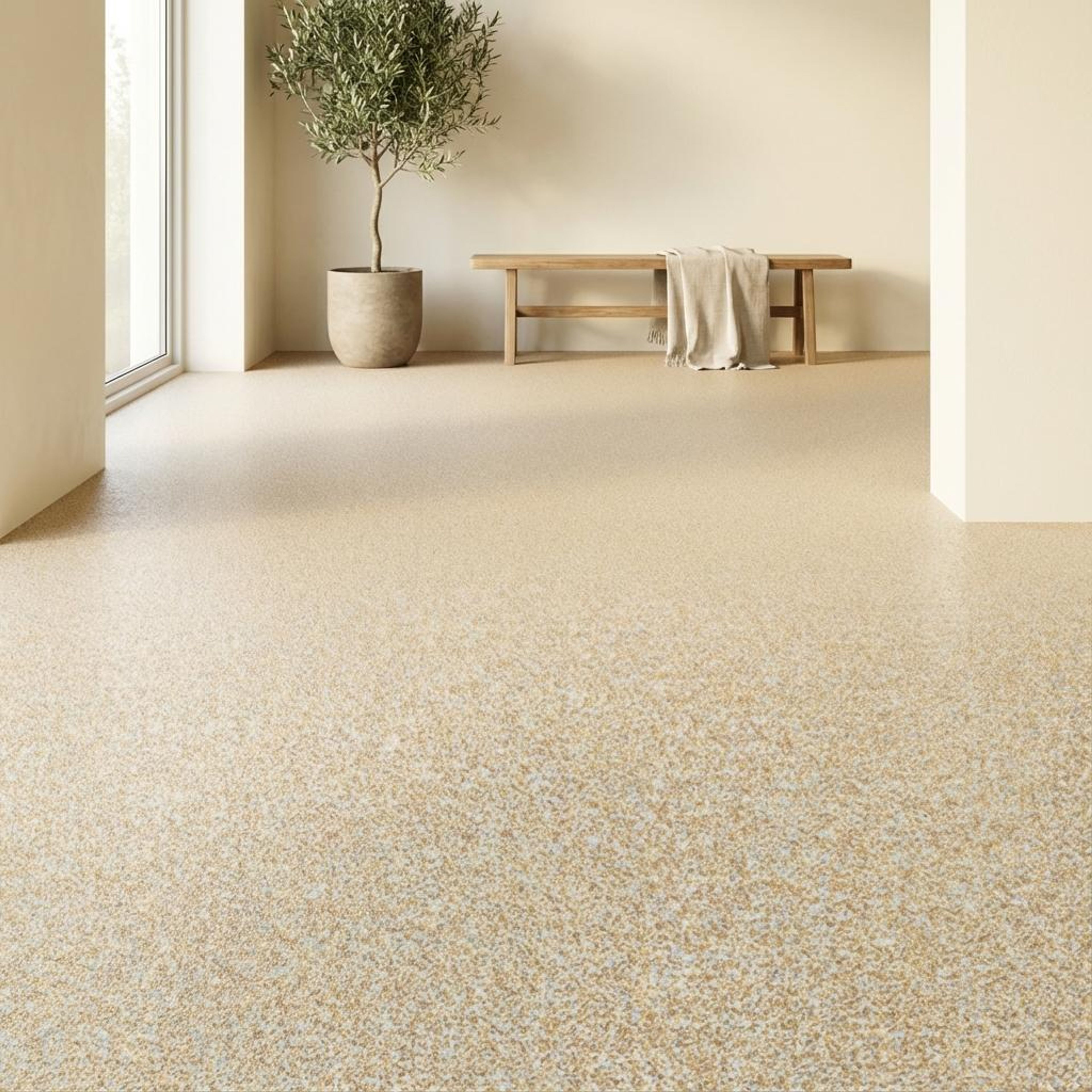Jasper Blend Terrazzo, Beige, Zellige Chips, Tiles - Vitrified - Full Body, 1 x 1 ft, 9 mm
