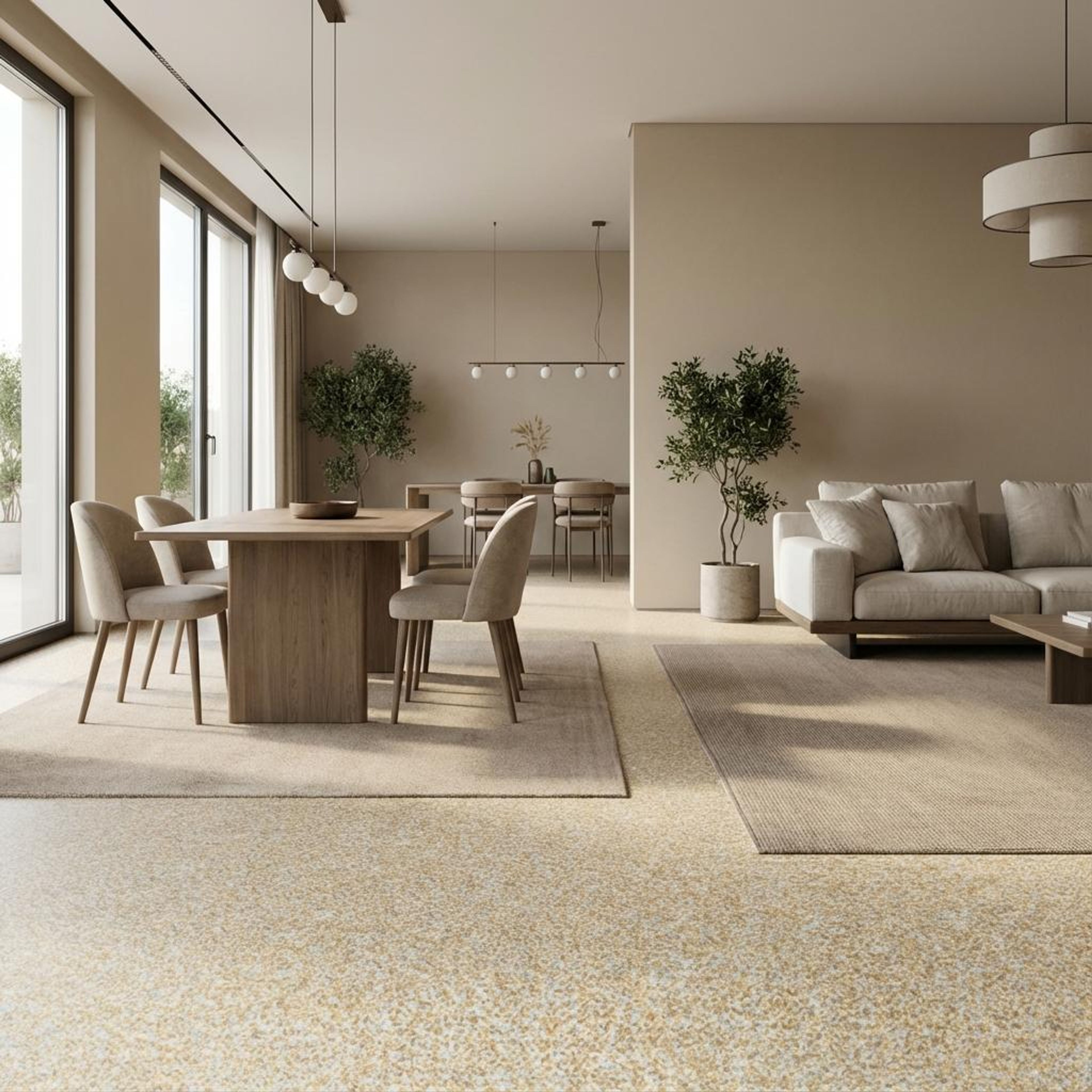 Jasper Blend Terrazzo, Beige, Zellige Chips, Tiles - Vitrified - Full Body, 1 x 1 ft, 9 mm