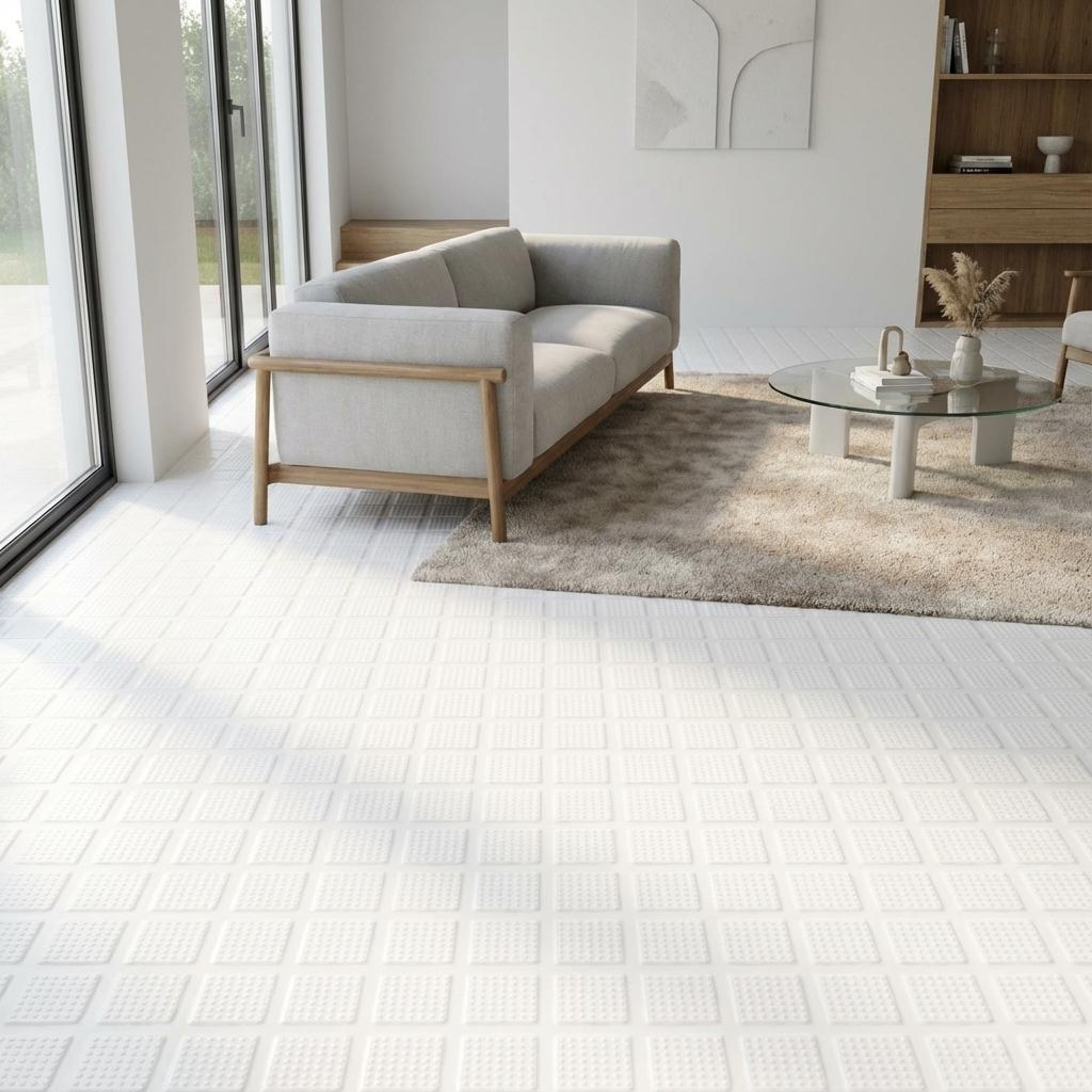 Jasper Cubic Terrazzo, Pure White, Zellige Chips, Tiles - Vitrified - Full Body, 1 x 1 ft, 9 mm