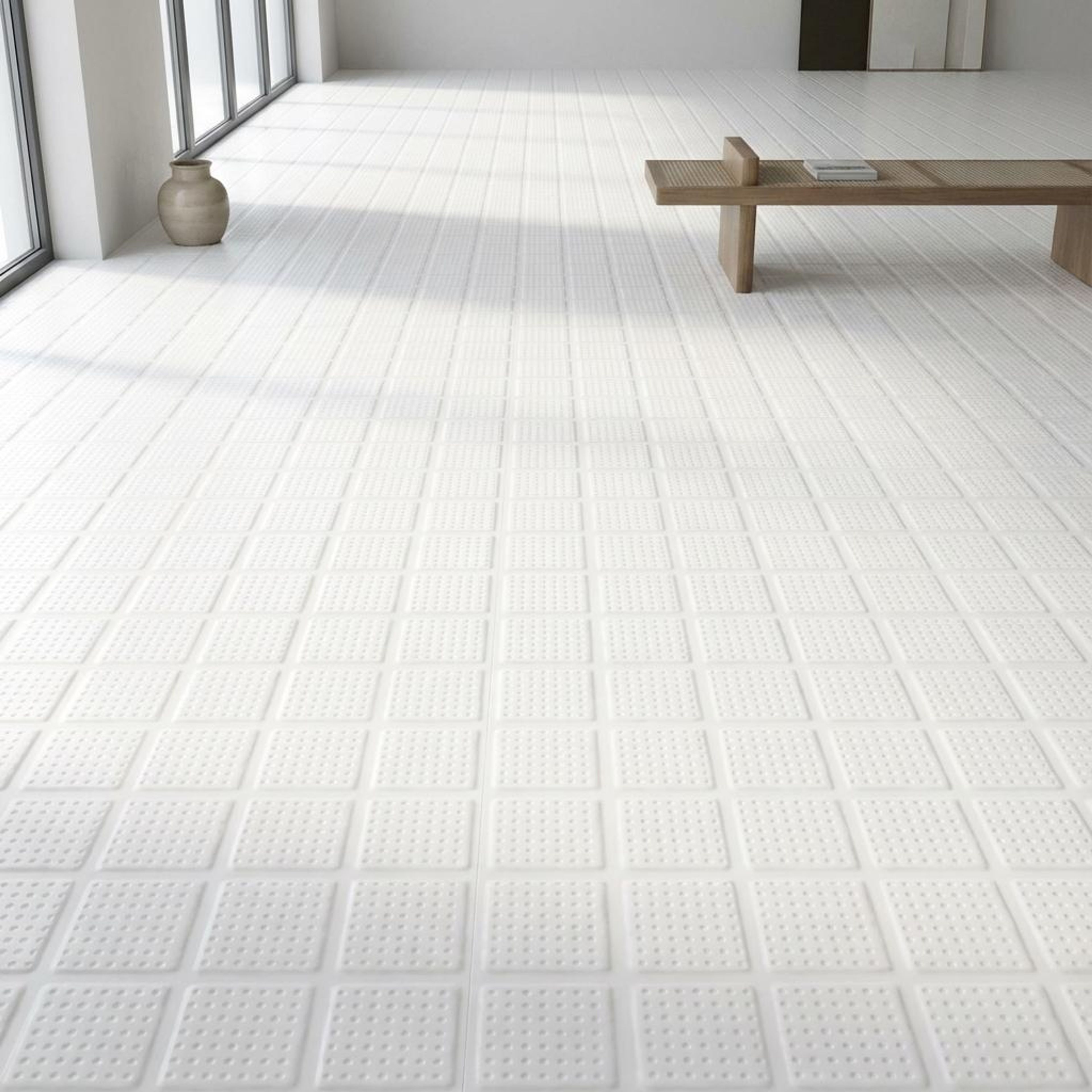 Jasper Cubic Terrazzo, Pure White, Zellige Chips, Tiles - Vitrified - Full Body, 1 x 1 ft, 9 mm
