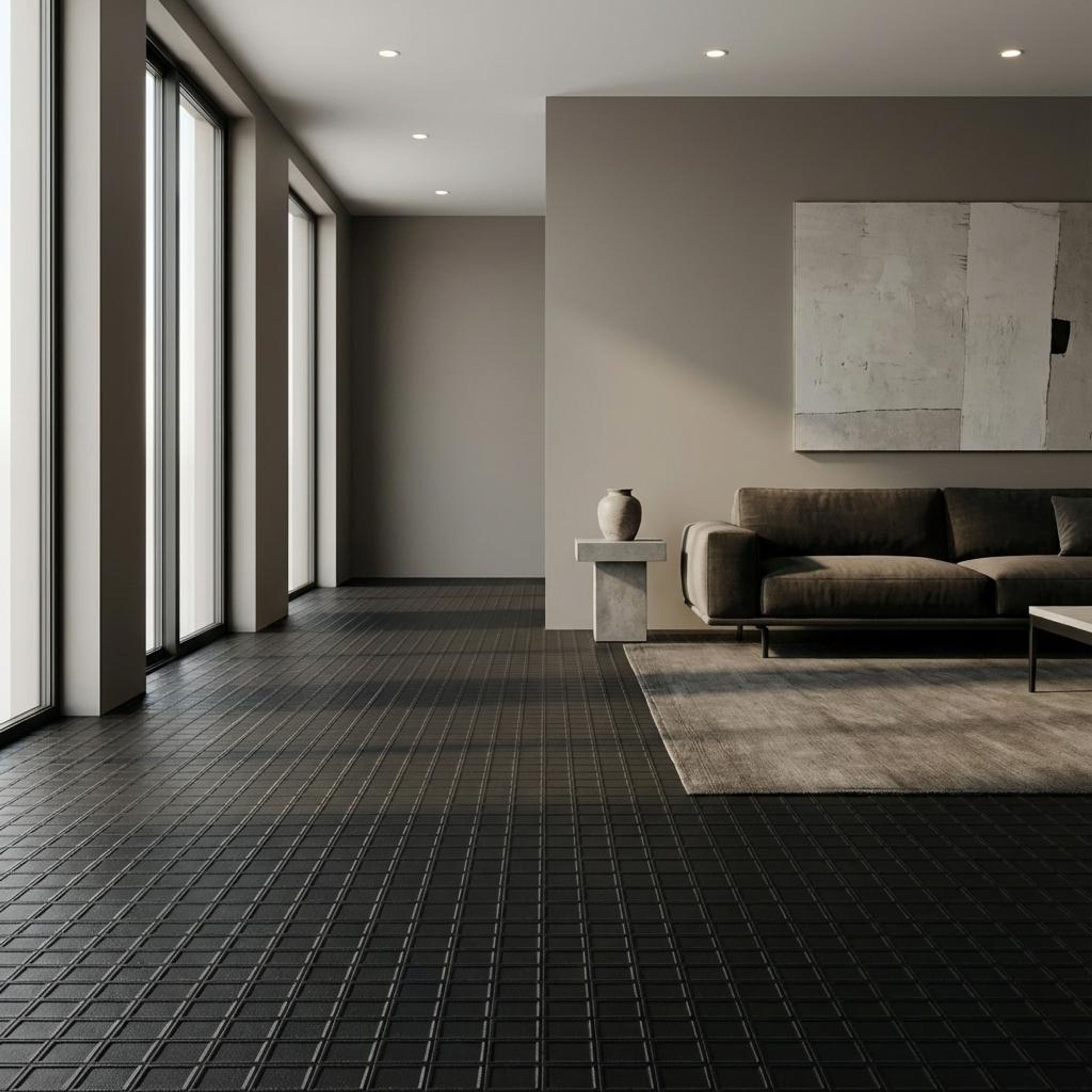 Venetian Sterling Mosaic, Charcoal, Zellige Chips, Tiles - Vitrified - Full Body, 1 x 1 ft, 9 mm