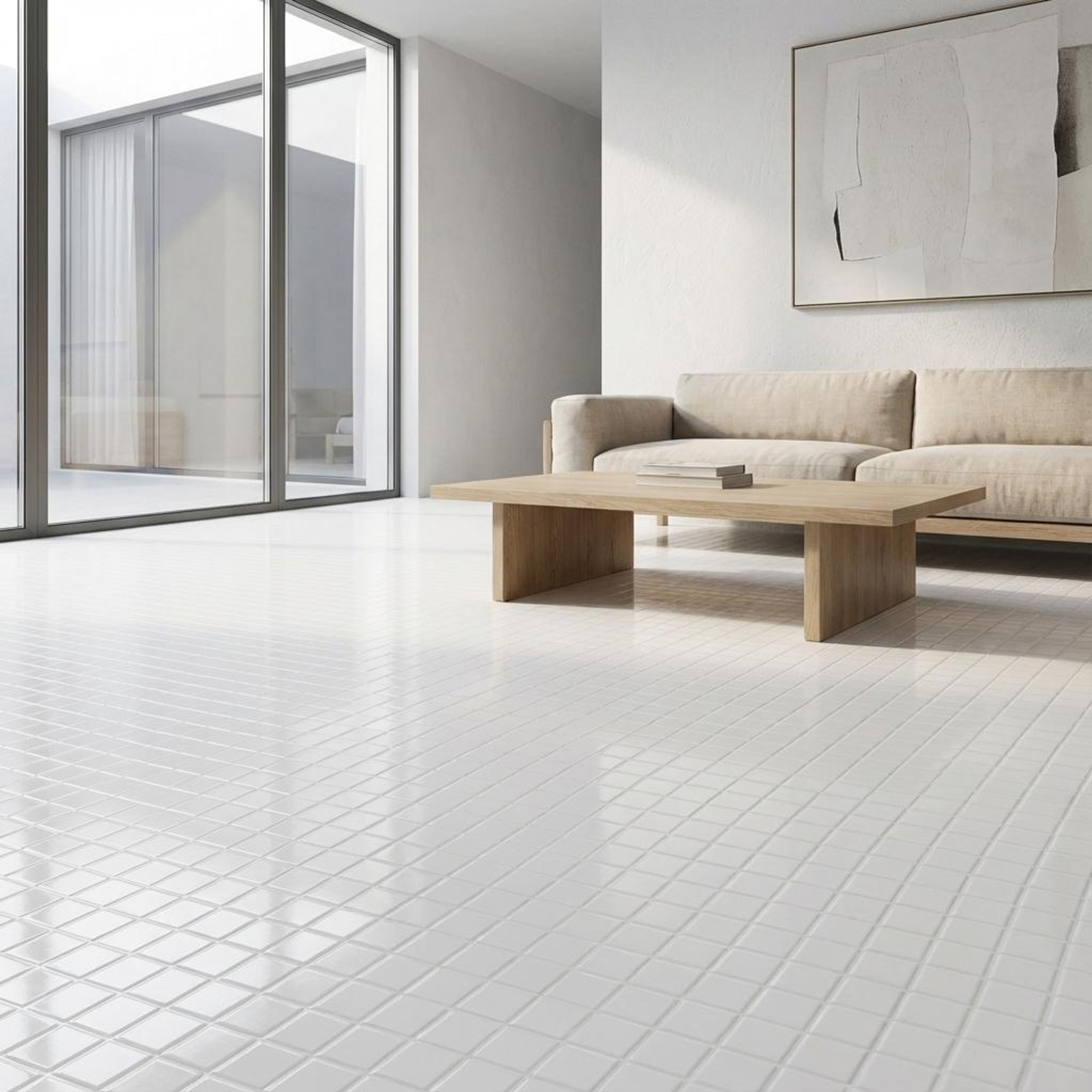 Bolognese Pearl Terrazzo, Pure White, Zellige Chips, Tiles - Vitrified - Full Body, 1 x 1 ft, 9 mm