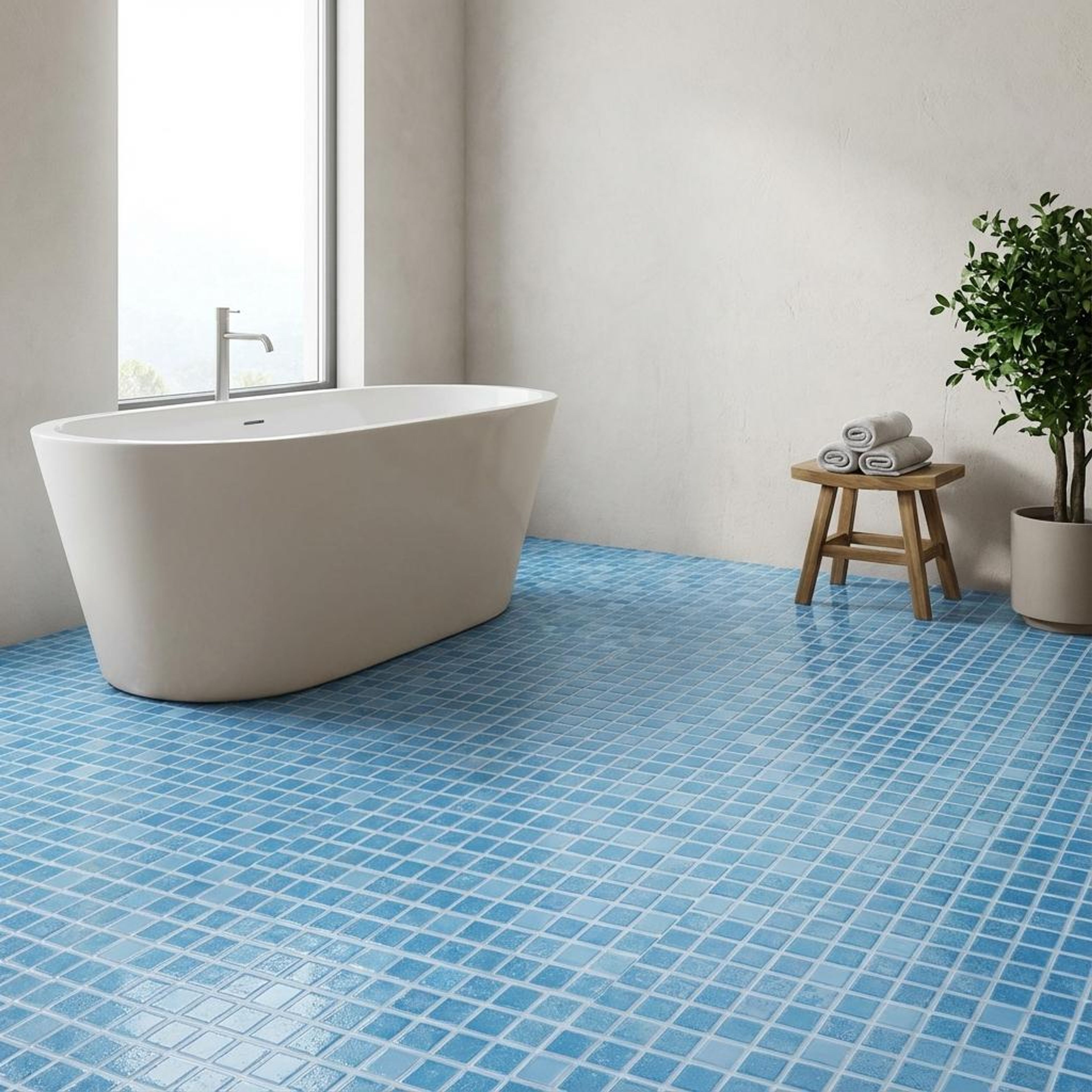Neapolitan Azure Terrazzo, Light Blue, Zellige Chips, Tiles - Vitrified - Full Body, 1 x 1 ft, 9 mm