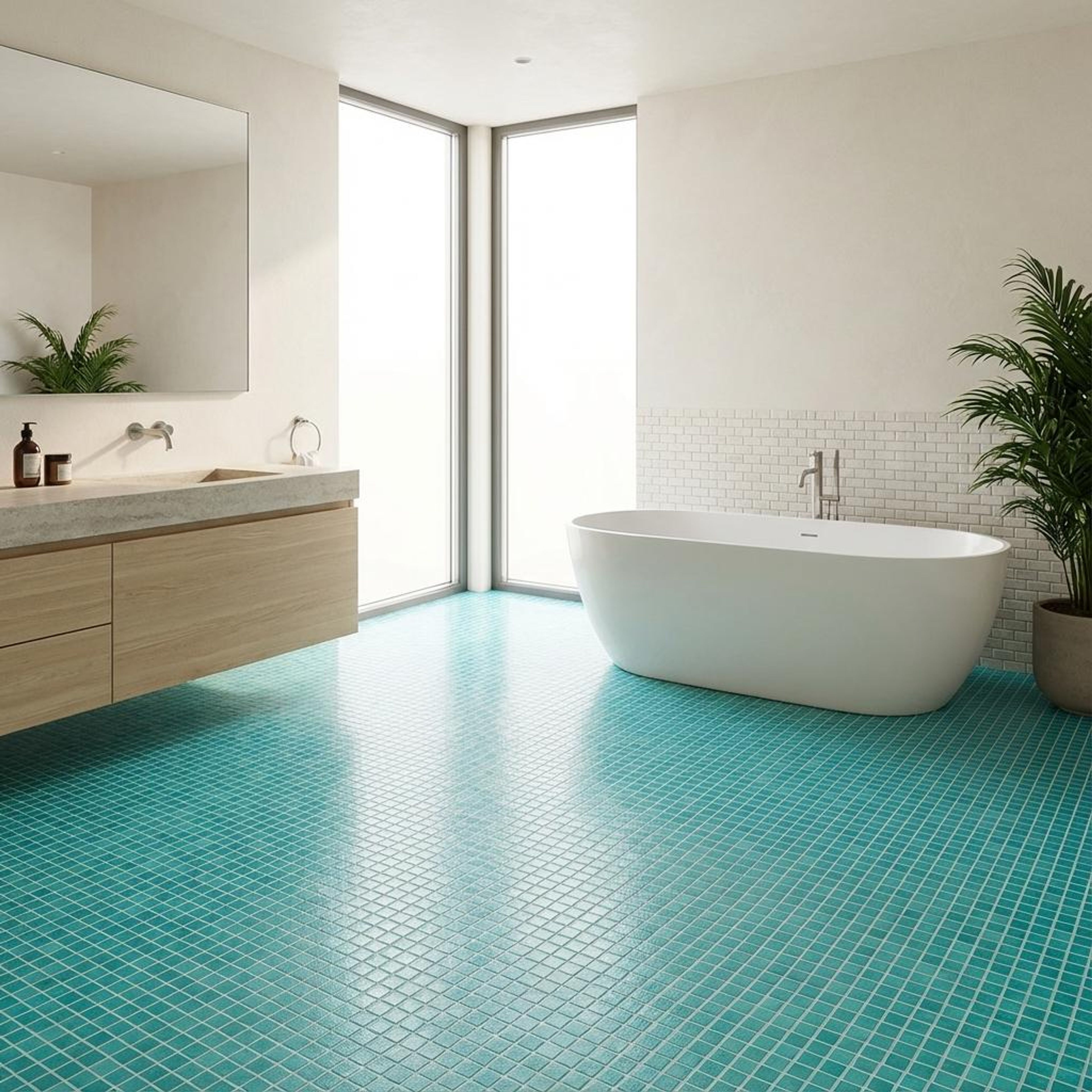 Milanese Sterling Mosaic, Blue, Zellige Chips, Tiles - Vitrified - Full Body, 1 x 1 ft, 9 mm