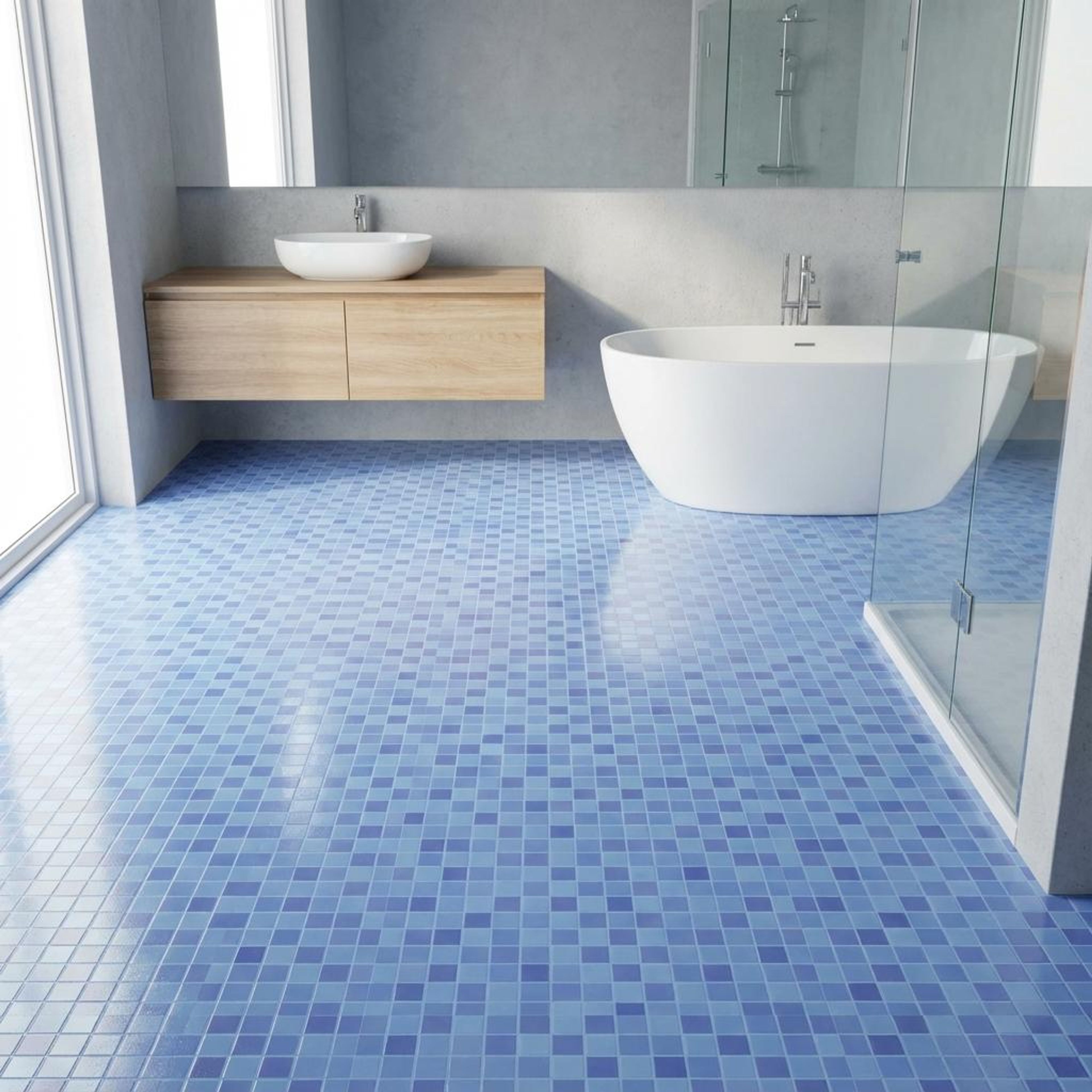 Roman Azure Terrazzo, Blue, Zellige Chips, Tiles - Vitrified - Full Body, 1 x 1 ft, 9 mm
