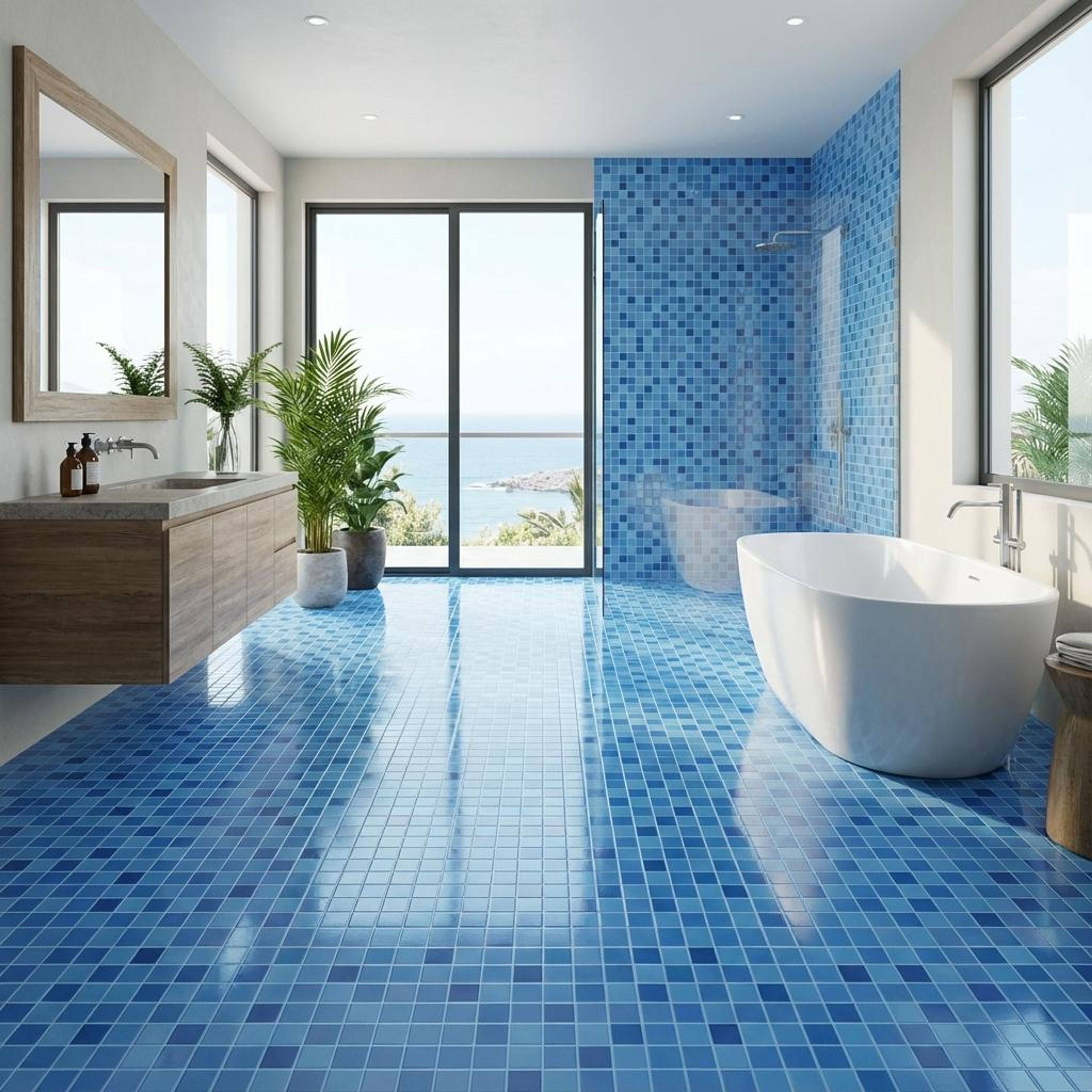 Florentine Azure Mosaic, Dark Blue, Zellige Chips, Tiles - Vitrified - Full Body, 1 x 1 ft, 9 mm