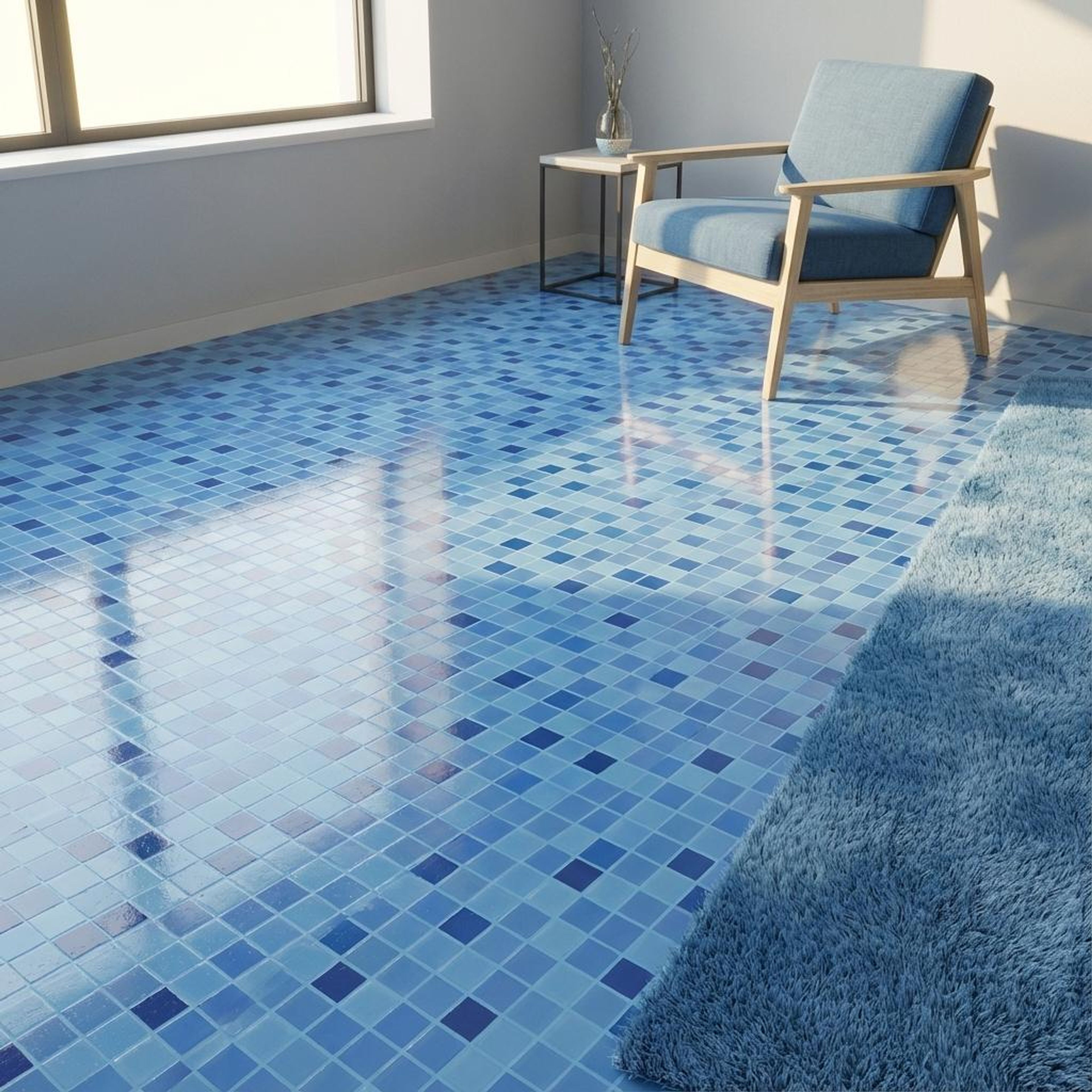 Florentine Azure Mosaic, Dark Blue, Zellige Chips, Tiles - Vitrified - Full Body, 1 x 1 ft, 9 mm