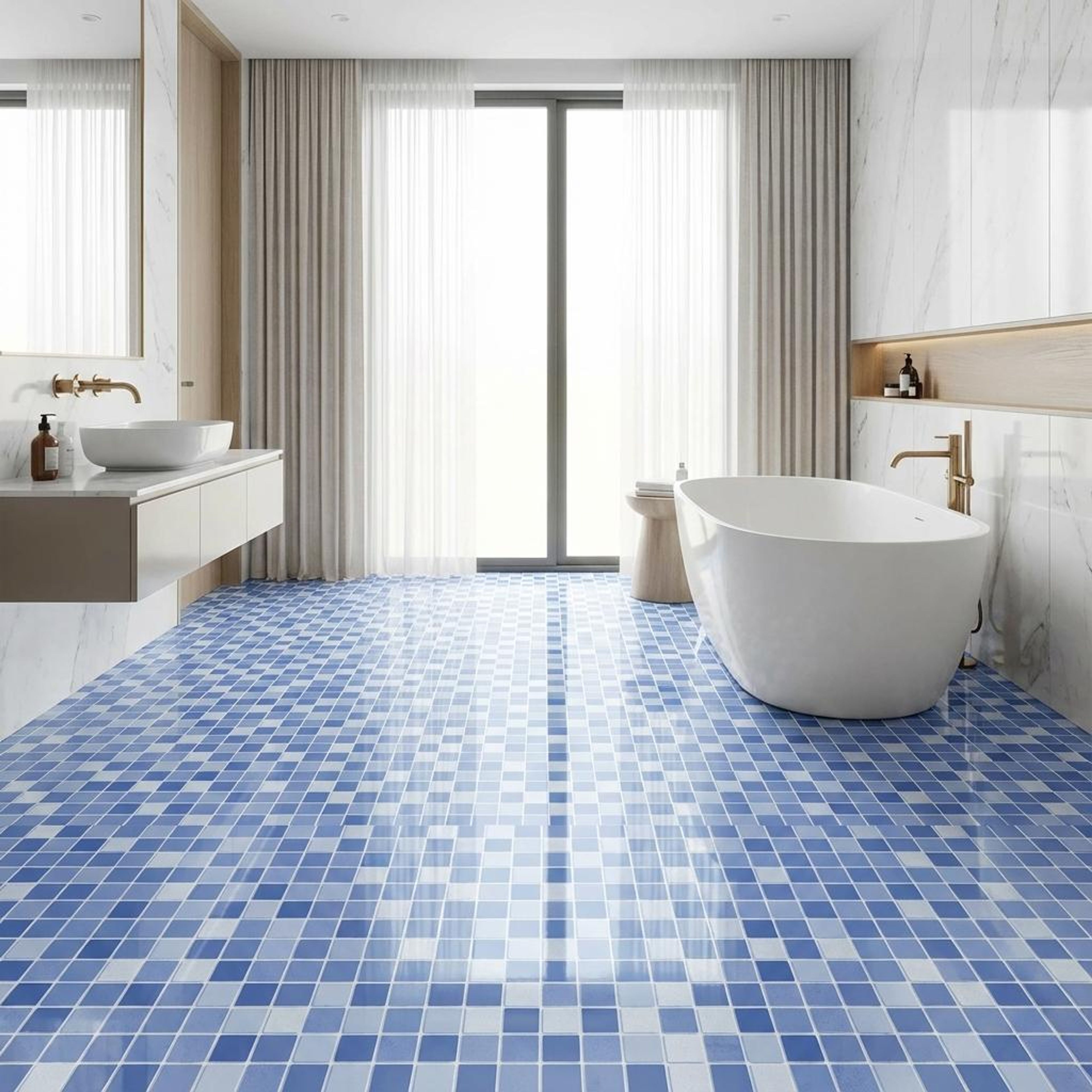 Florentine Azure Mosaic, Light Blue, Zellige Chips, Tiles - Vitrified - Full Body, 1 x 1 ft, 9 mm