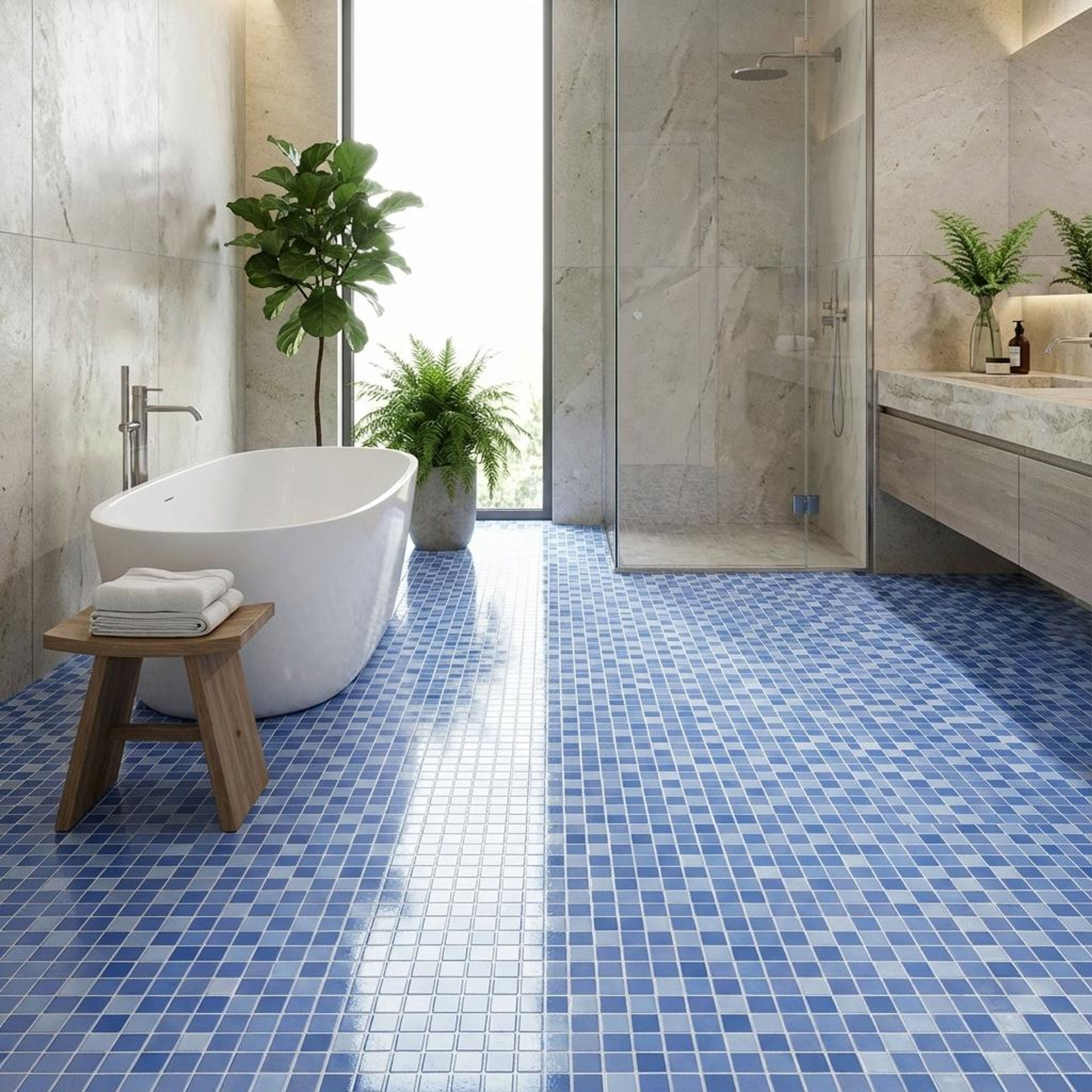 Florentine Azure Mosaic, Light Blue, Zellige Chips, Tiles - Vitrified - Full Body, 1 x 1 ft, 9 mm