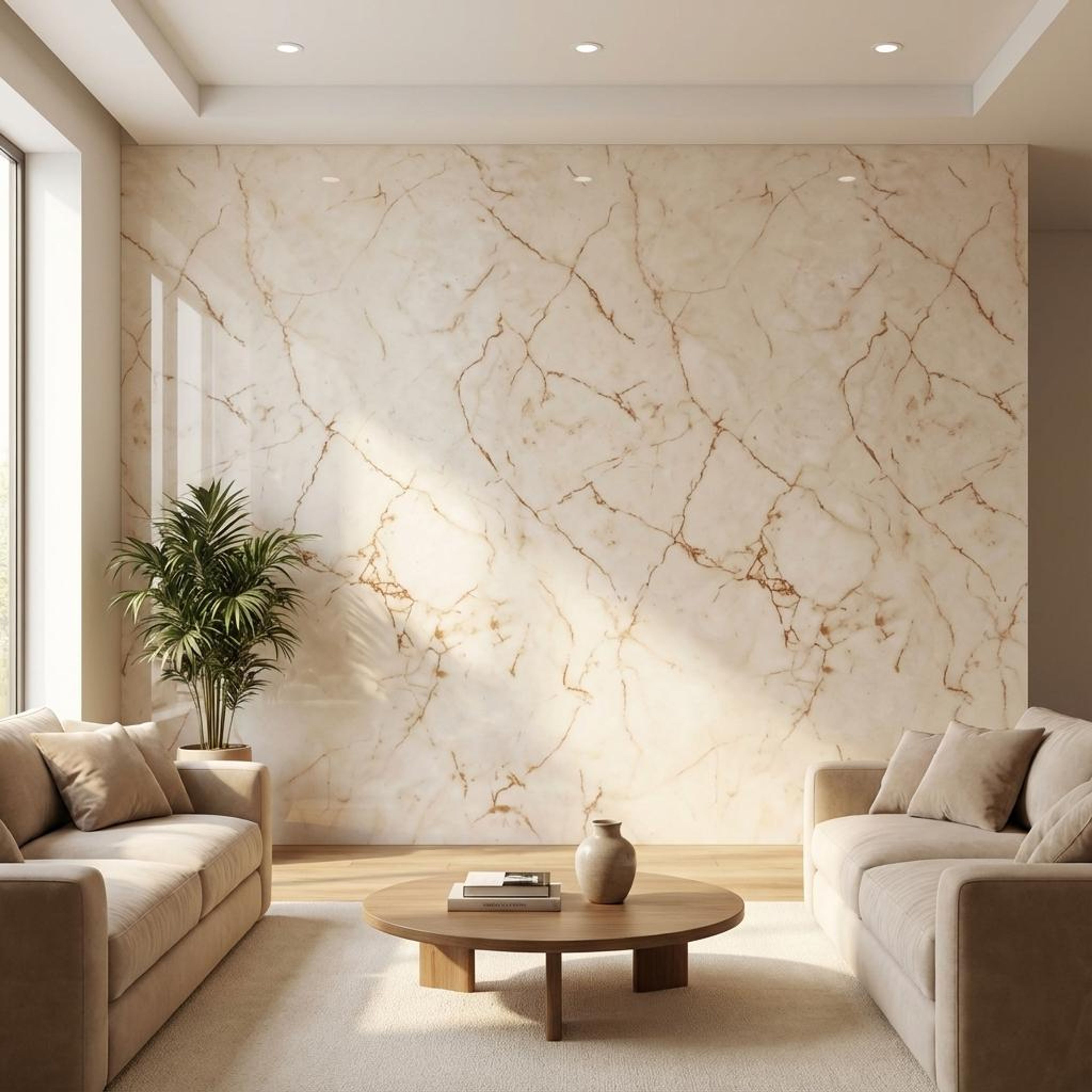 Golden Vein Bianco, Beige, Botticino Marble, Tiles - Vitrified - Full Body, 4 x 2 ft, 7 mm