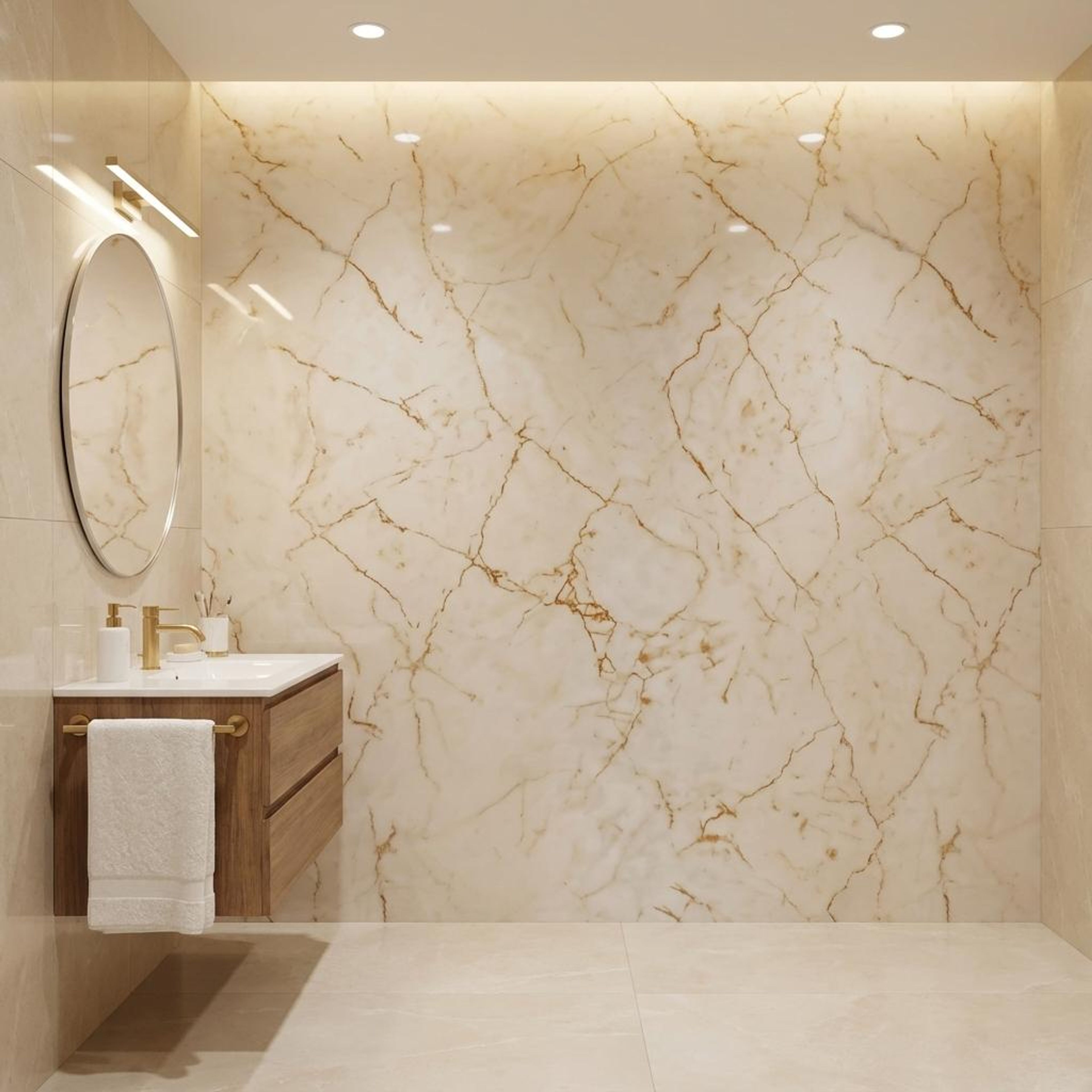 Golden Vein Bianco, Beige, Botticino Marble, Tiles - Vitrified - Full Body, 4 x 2 ft, 7 mm
