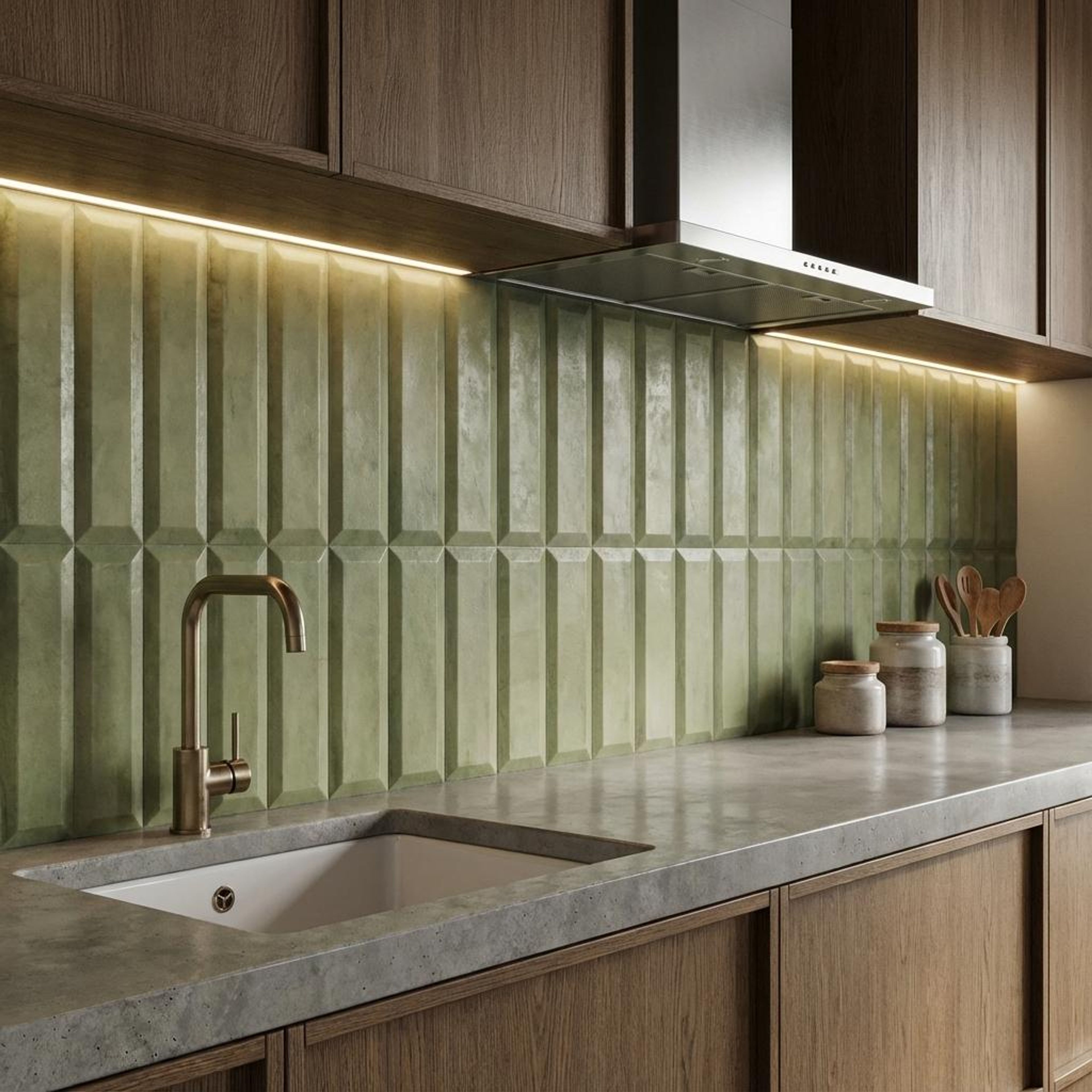 Harmony Haven, Olive Green, Subway, Tiles - Ceramic, 1 x 1 ft, 7 mm