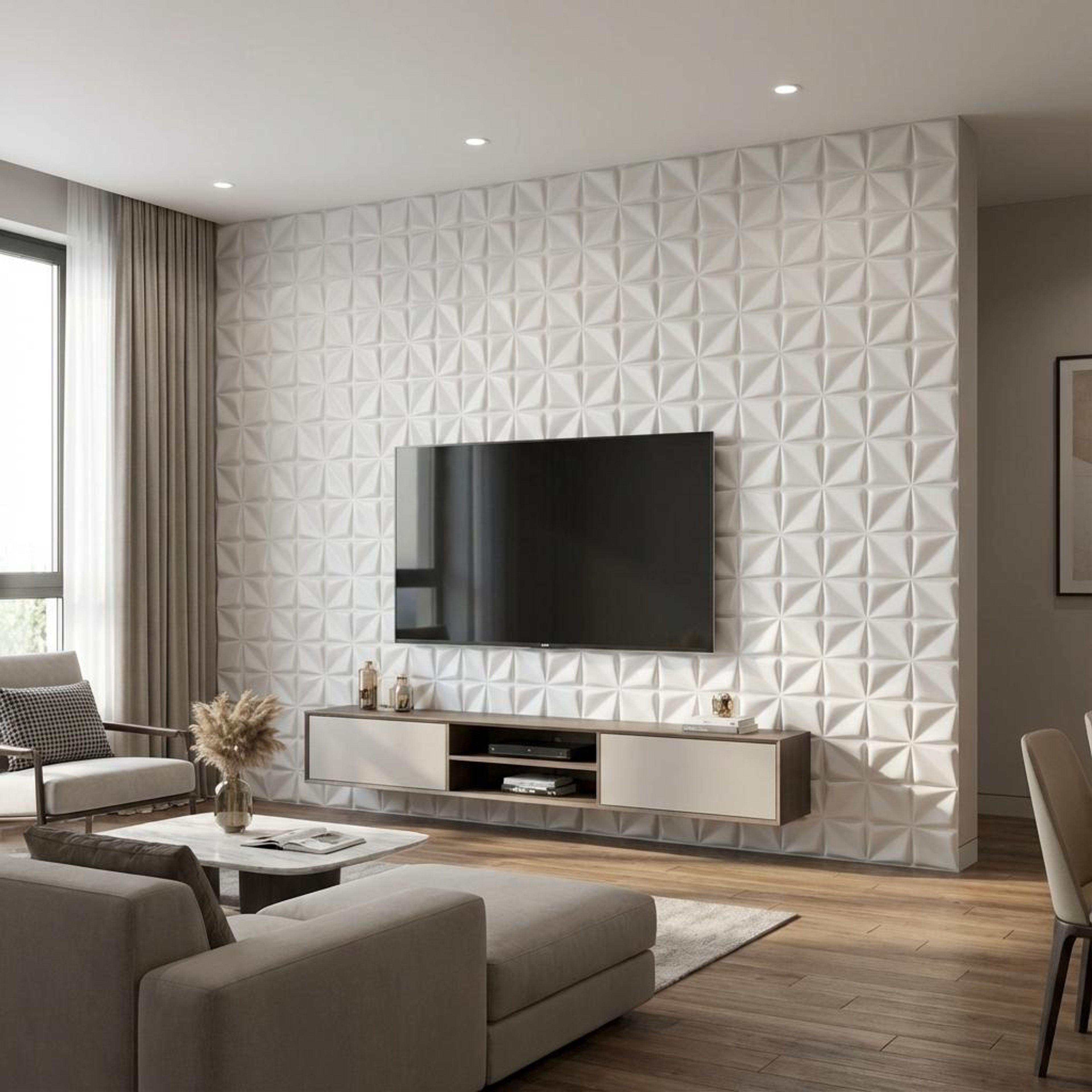 Mira Grain 620 White PVC Panels | 1.6 x 1.6 Ft, 1 mm