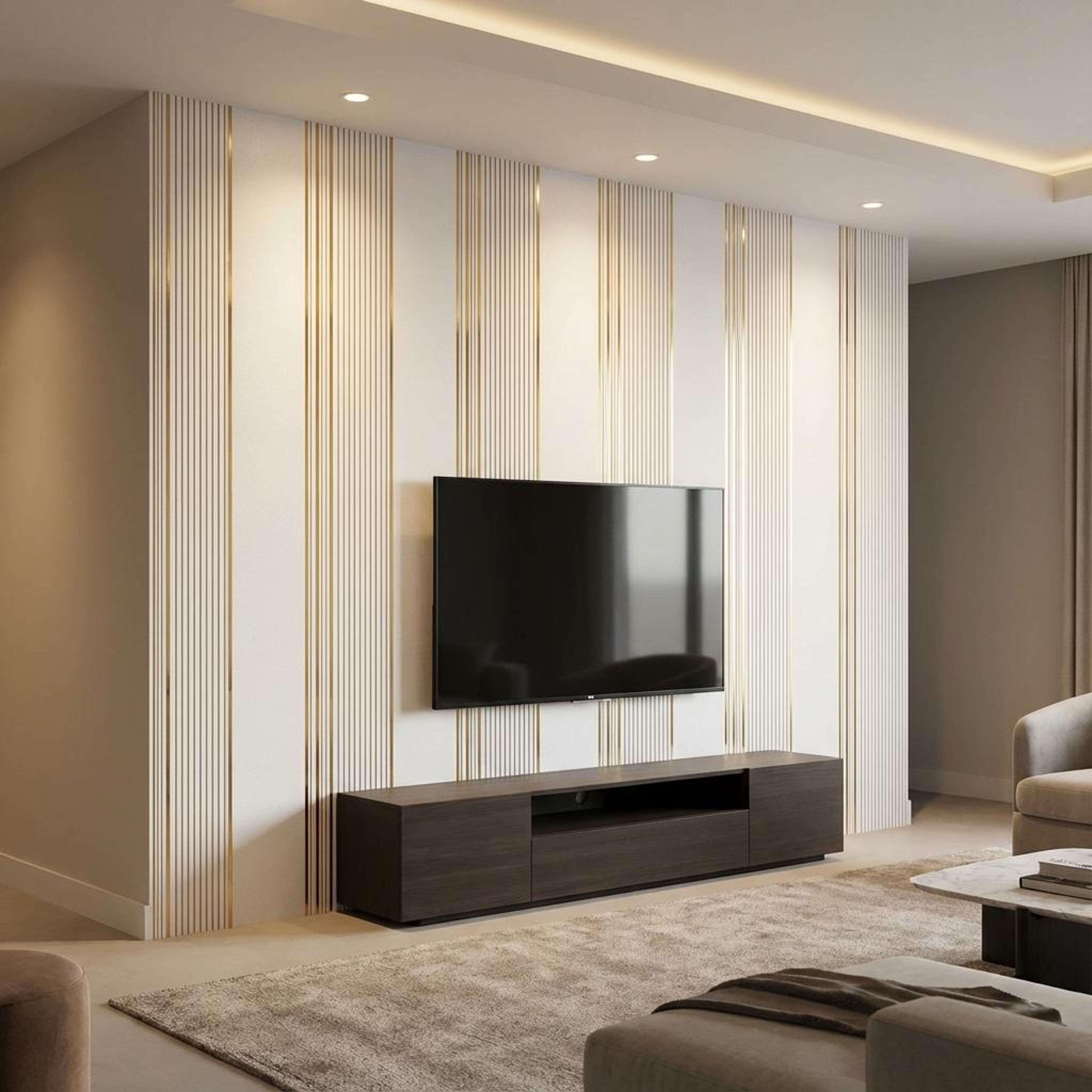 Aura Grain Gold-White PVC Panels | 8 x 2 Ft, 4 mm