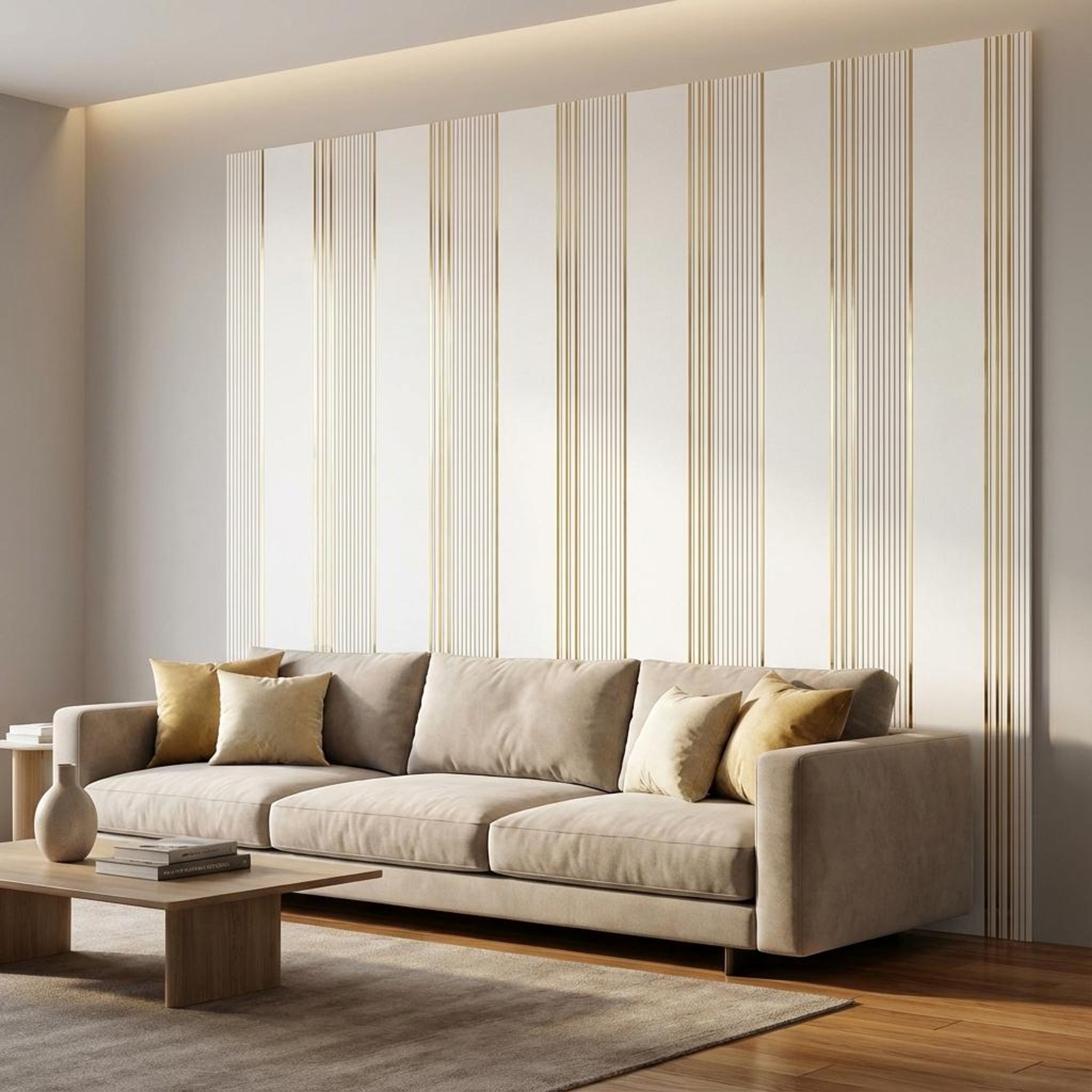 Aura Grain Gold-White PVC Panels | 8 x 2 Ft, 4 mm