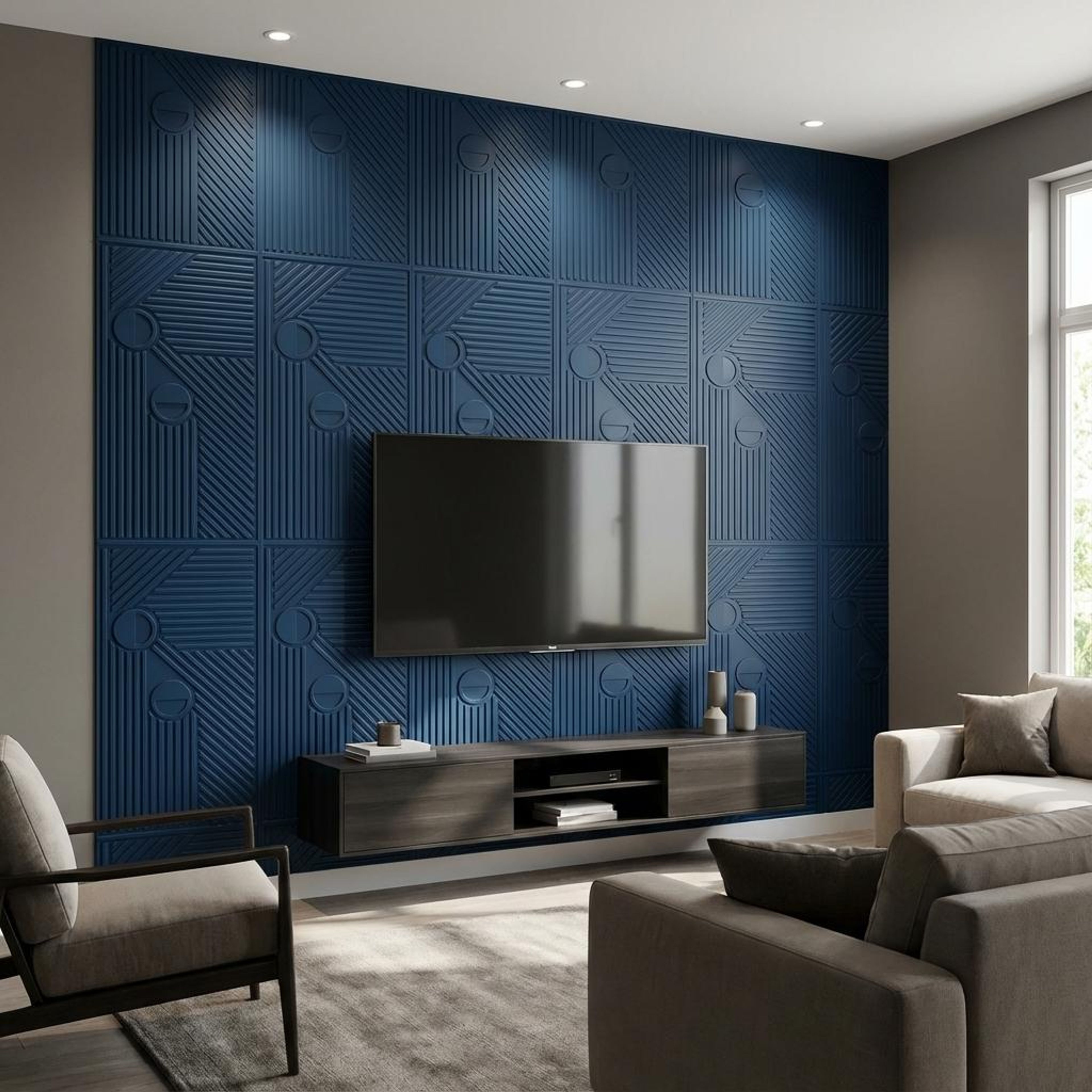 Mira Bloom Indigo blue Engineered Wood Panels | 8 x 4 Ft, 6 mm