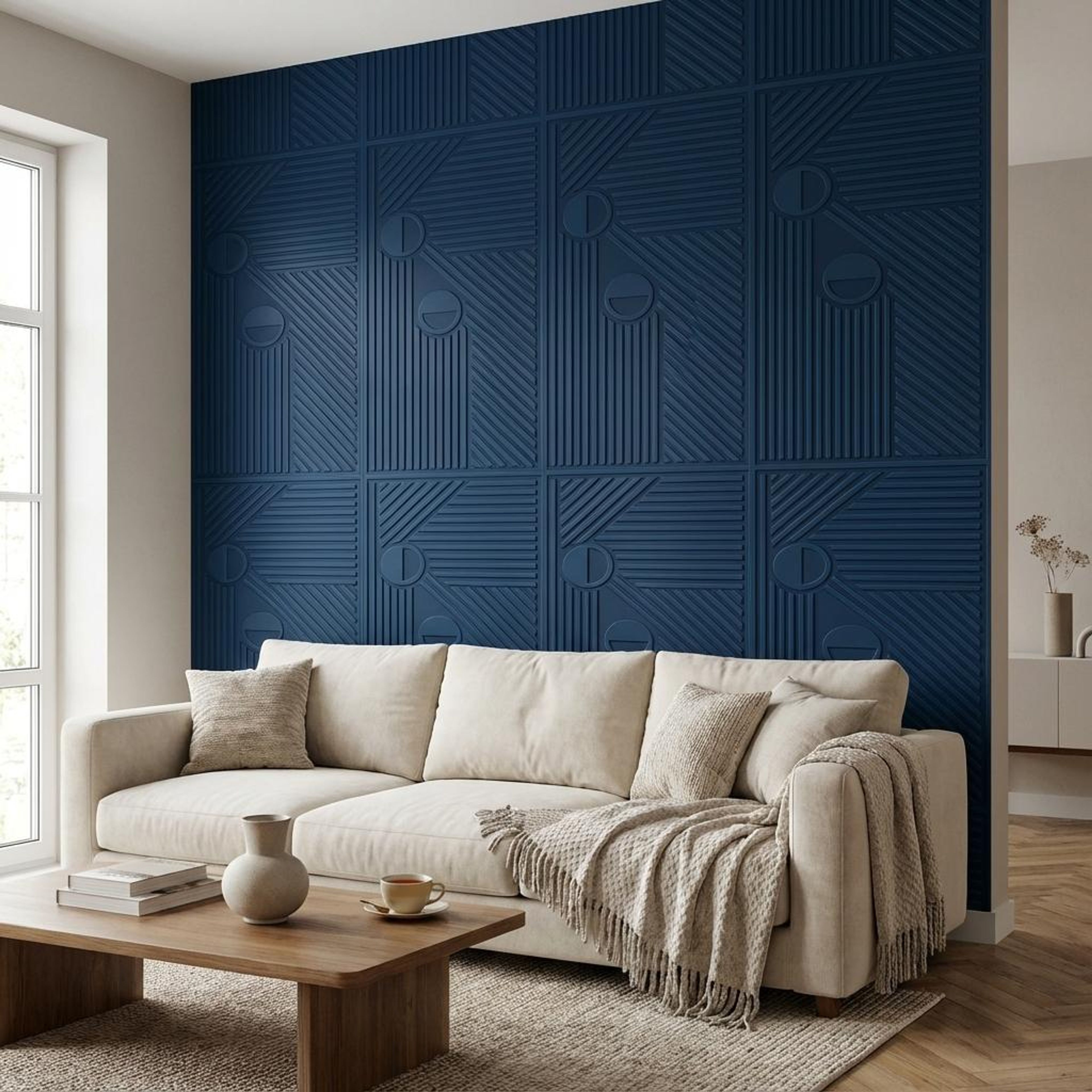 Mira Bloom Indigo blue Engineered Wood Panels | 8 x 4 Ft, 6 mm