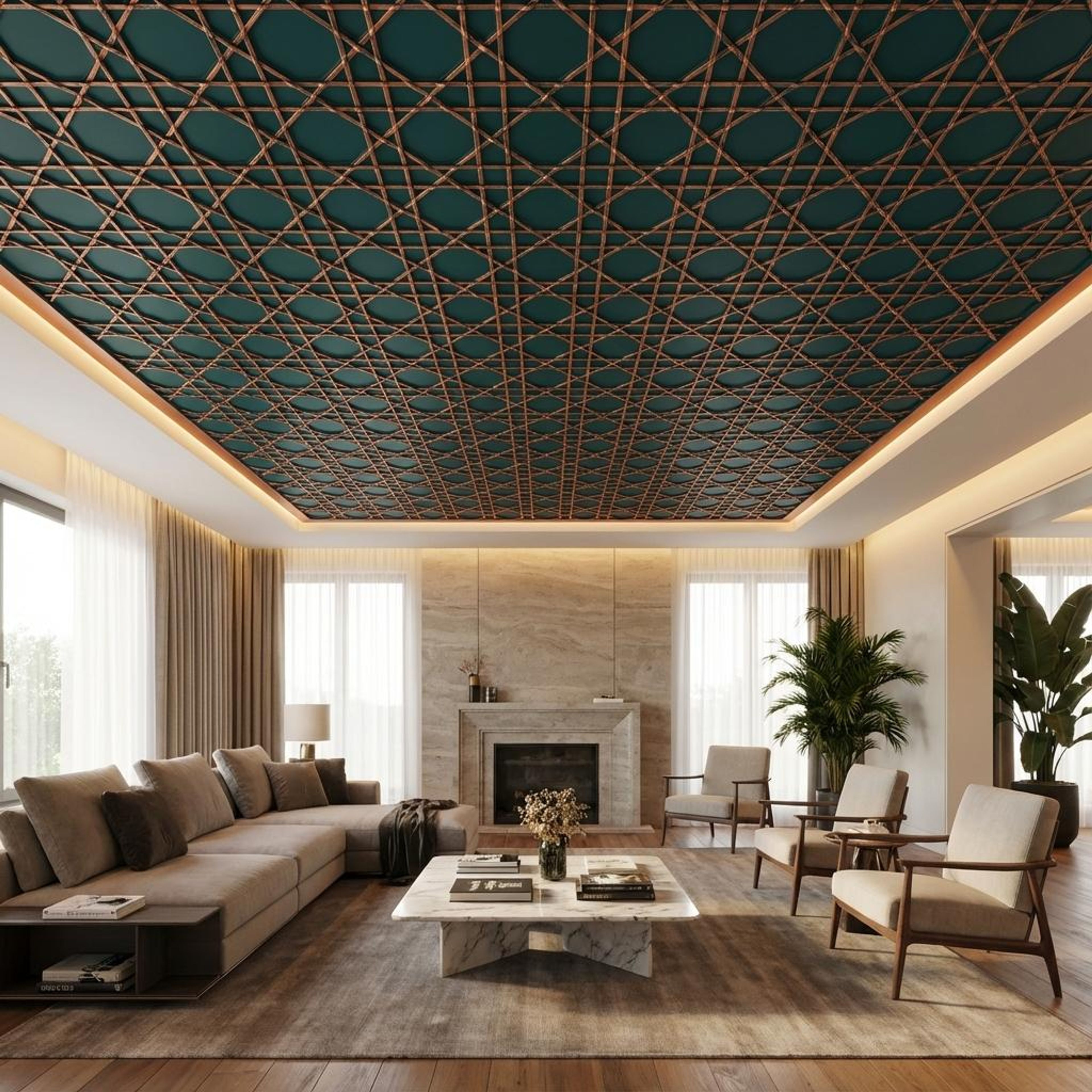 Forged Royal Green - Moraccan Meshwork - Green, Black - Decorative Ceiling Panel - 2 ft x 2 ft