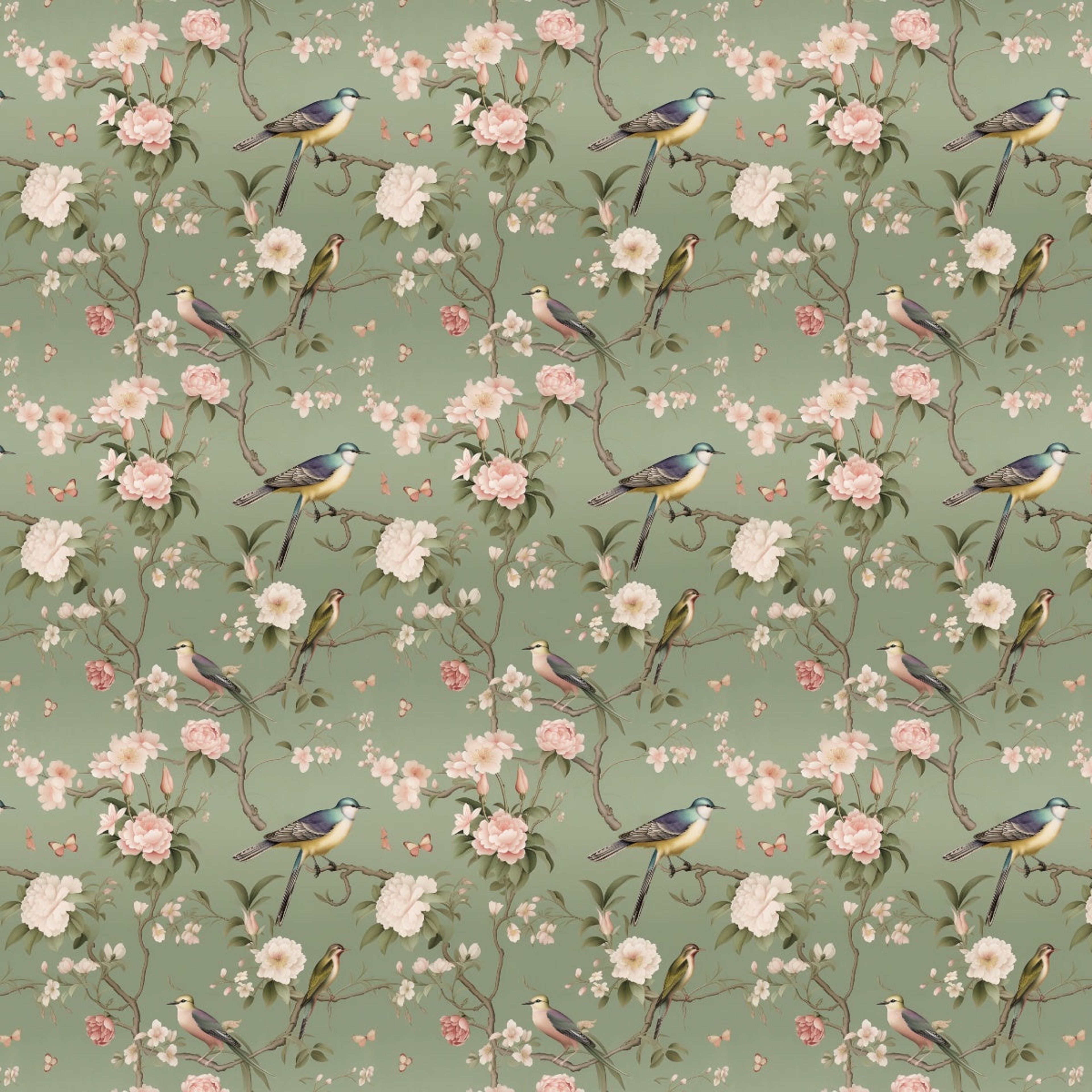 Whispering Wings, Whiskers & Blossoms, Wallpaper, 54 sft