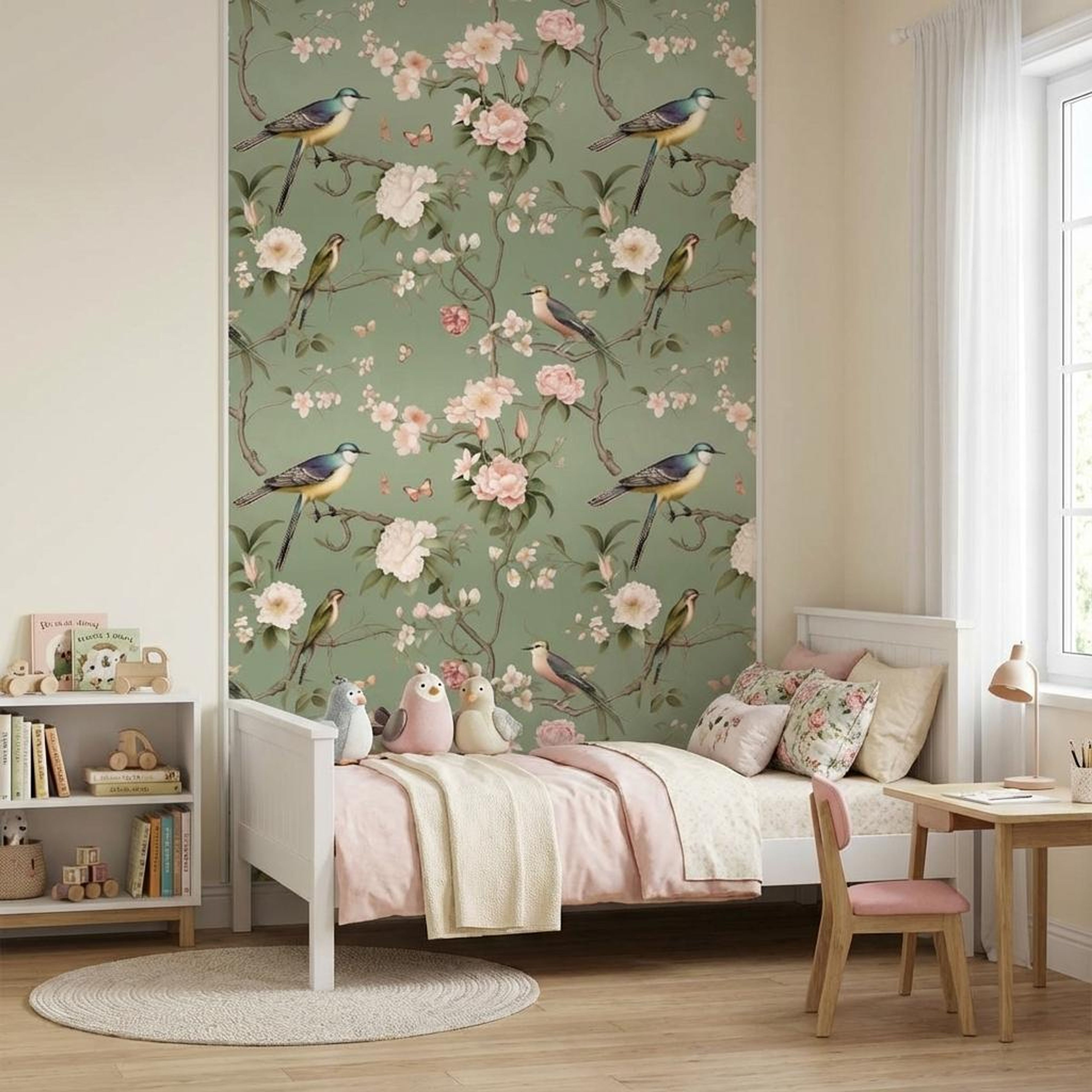 Whispering Wings, Whiskers & Blossoms, Wallpaper, 54 sft