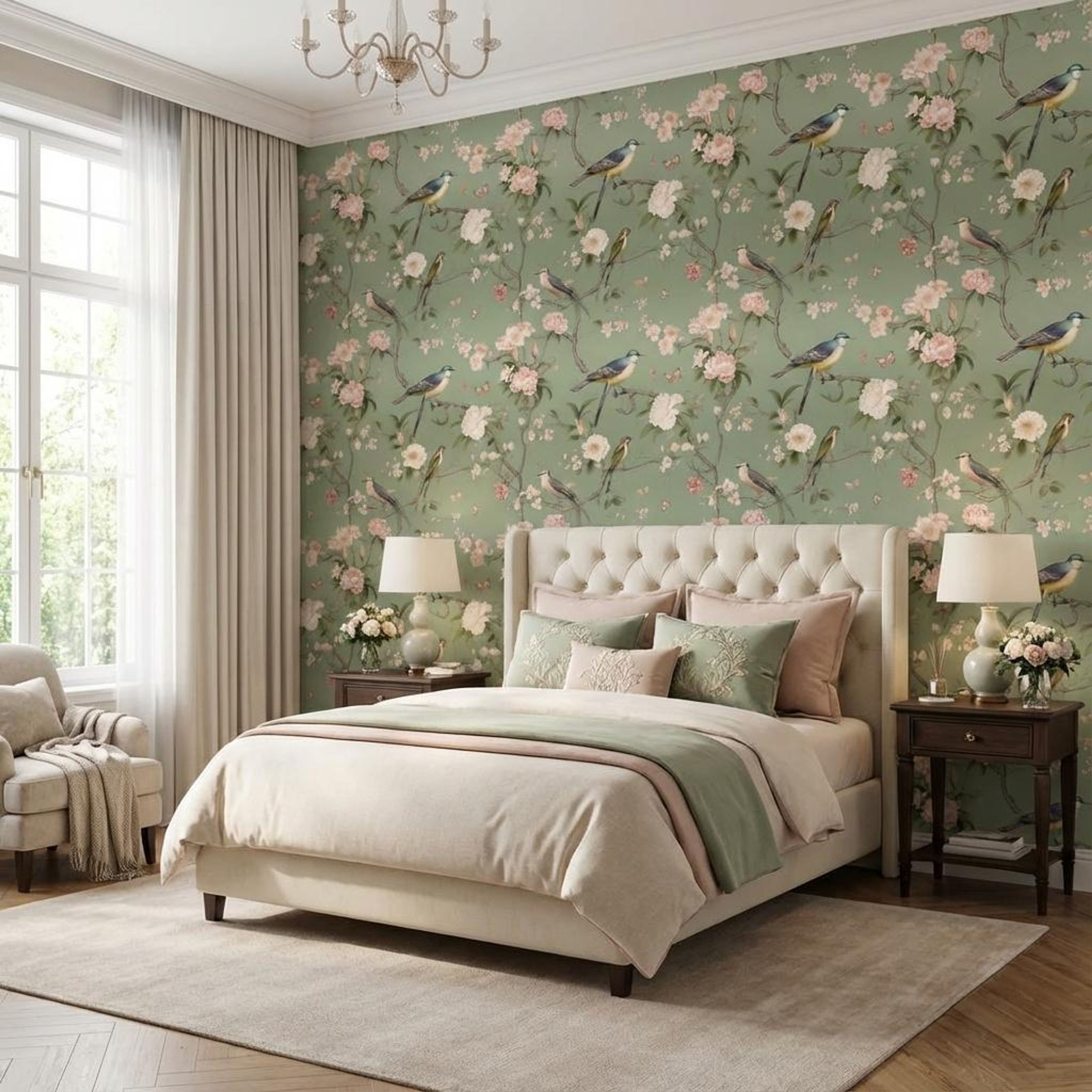 Whispering Wings, Whiskers & Blossoms, Wallpaper, 54 sft