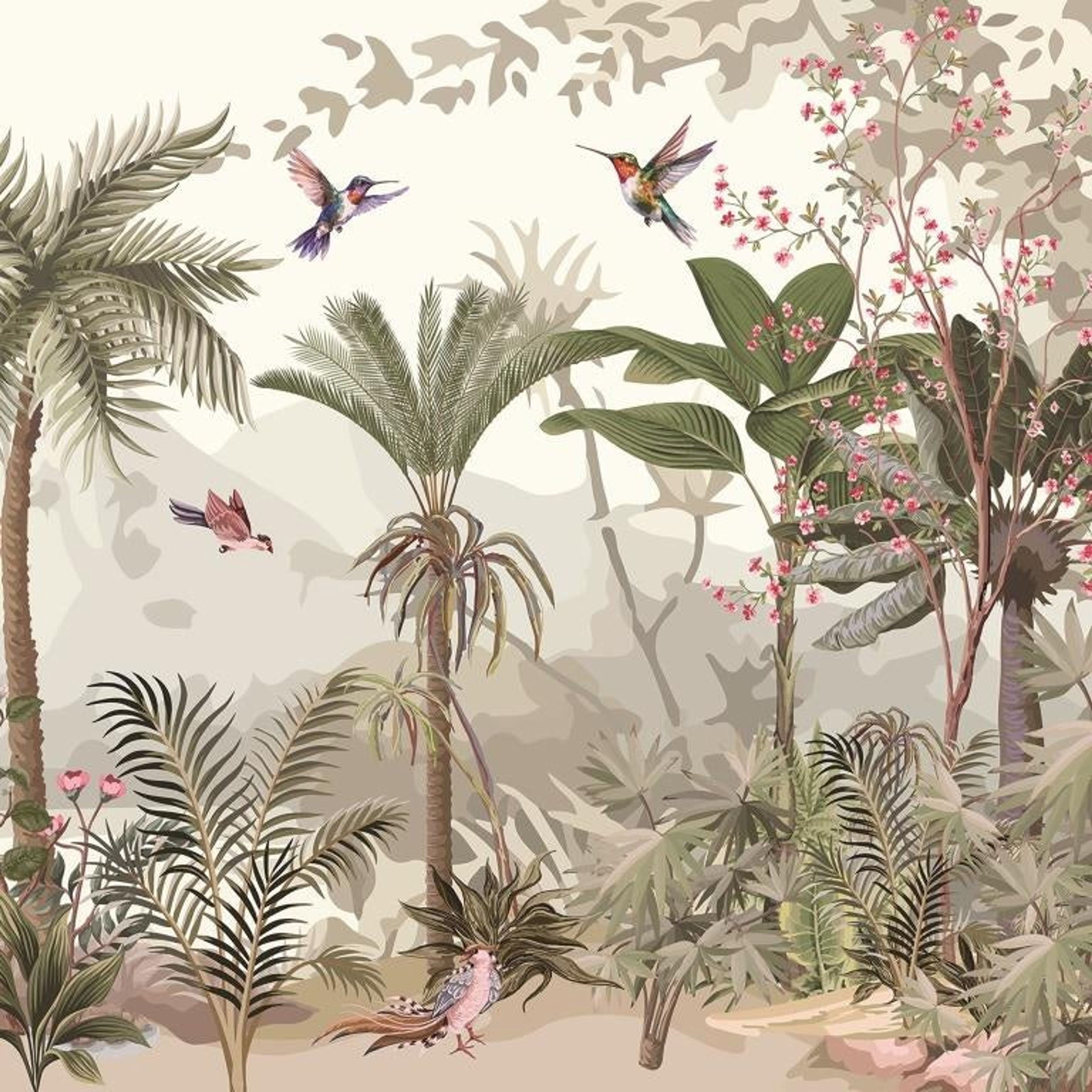 Song of the Palms, Whiskers & Blossoms, Wallpaper, 58 sft