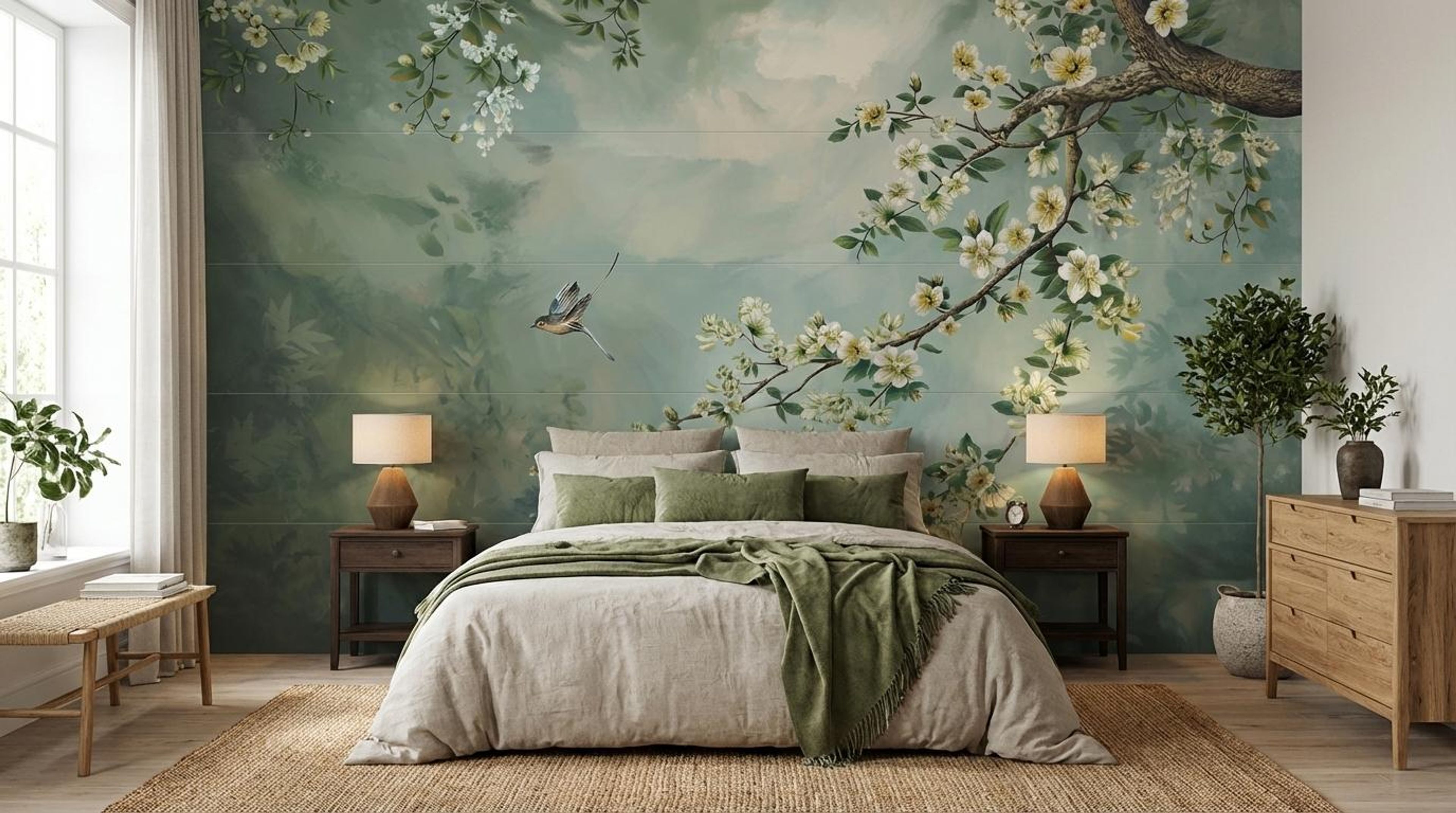 Tree of Songbirds, Whiskers & Blossoms, Wallpaper, 54 sft