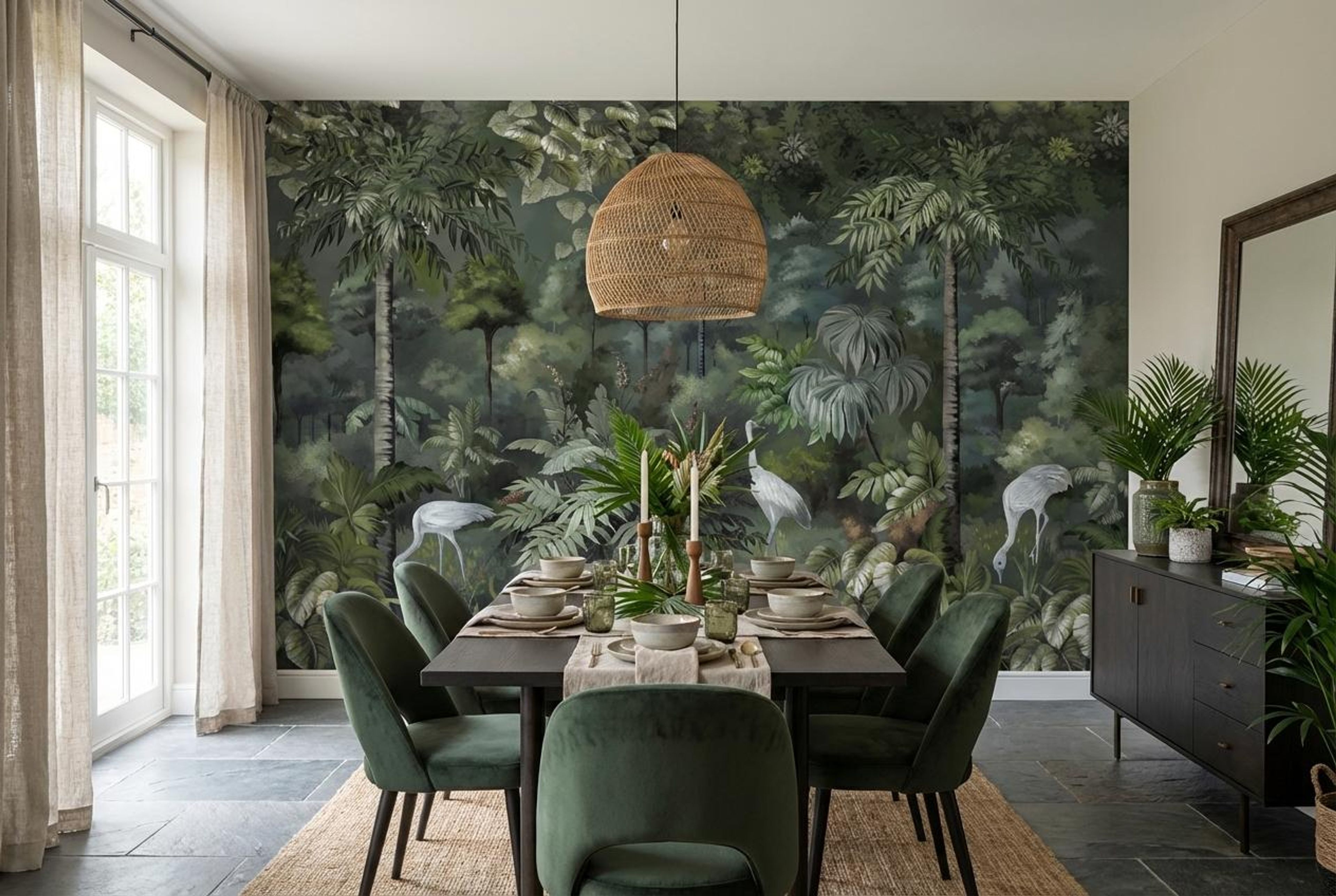 Tropical Swan Serenity, Tropical Realm, Wallpaper, 54 sft