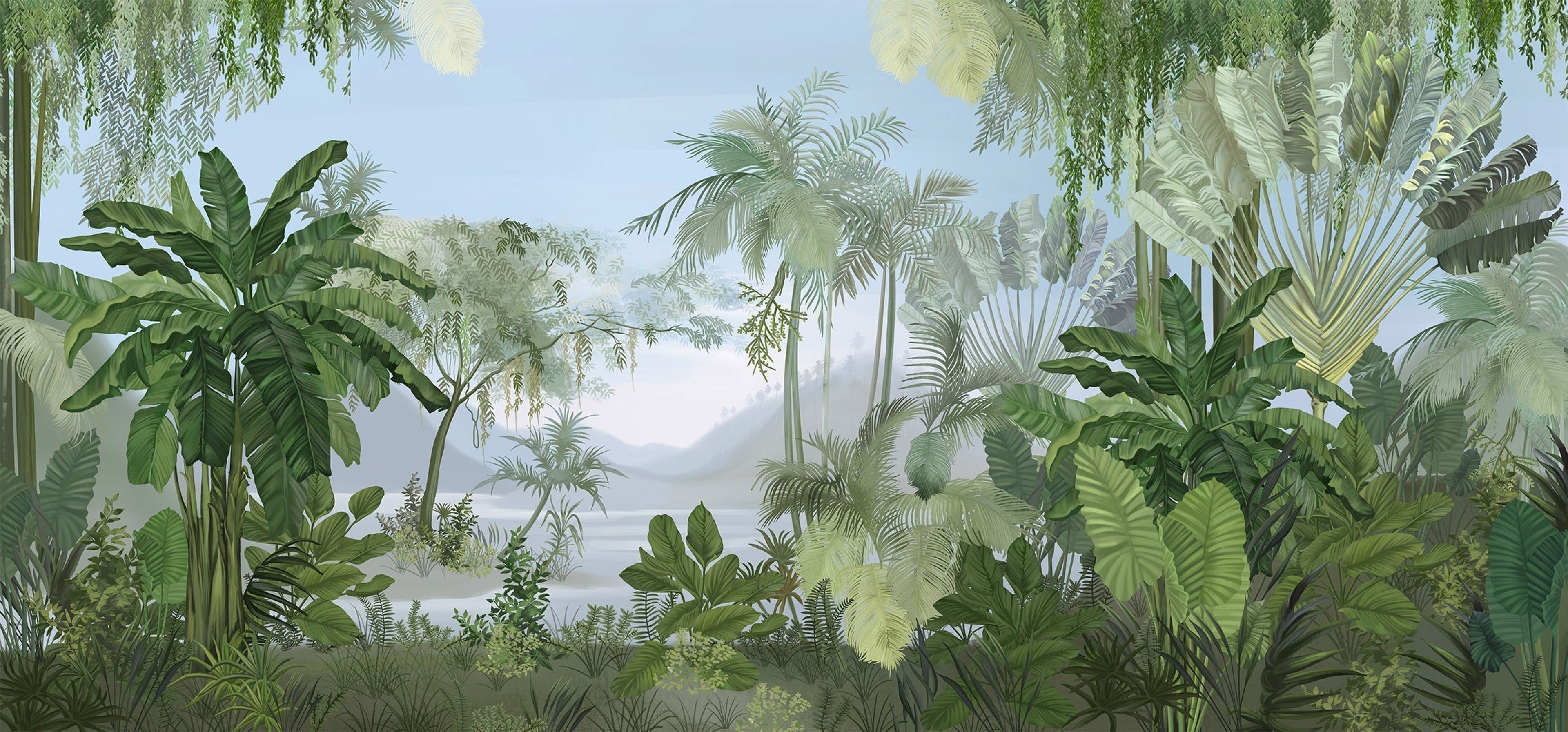 Tropical Retreat Blue, Tropical Realm, Wallpaper, 54 sft