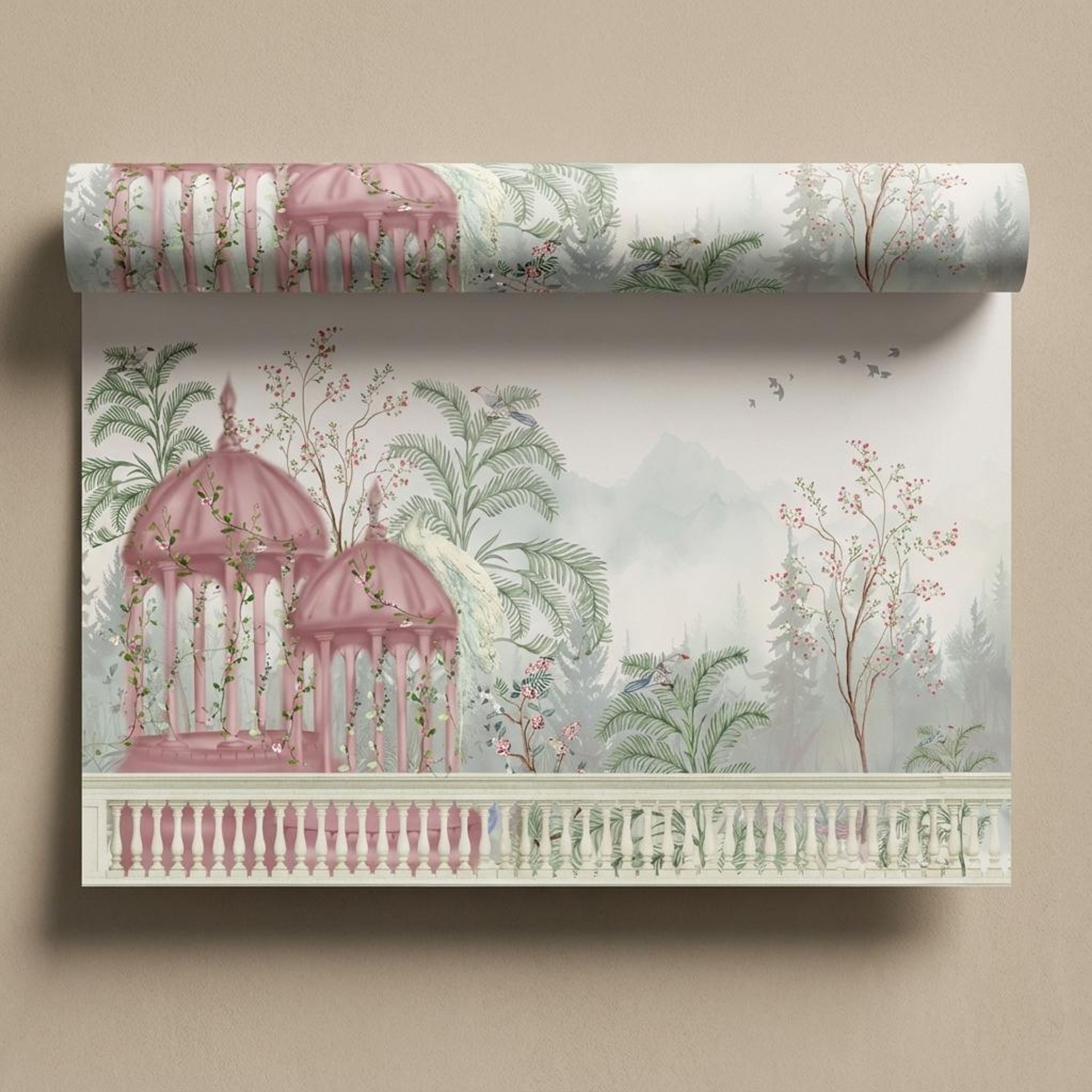 Courtyard Blooms, Scenic escape, Wallpaper, 54 sft