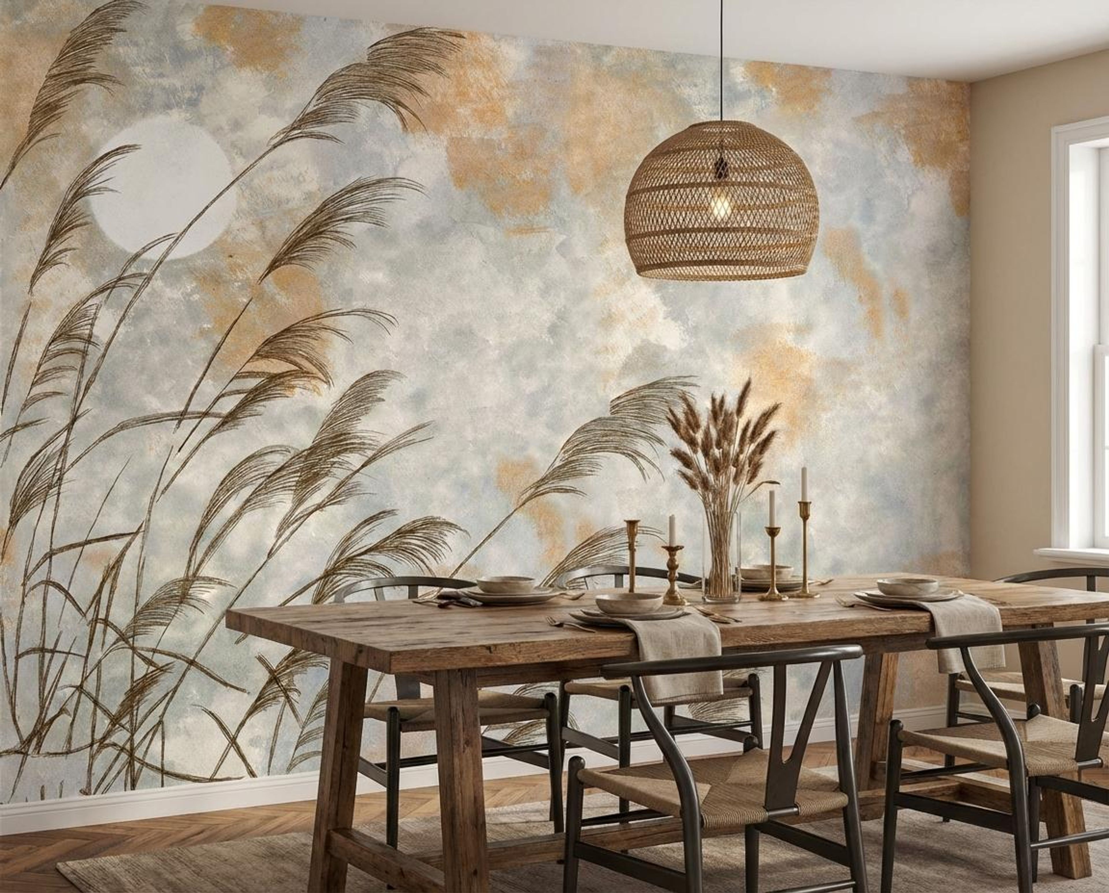 Calm Horizon Grasses, Nature’s Haven, Wallpaper, 58 sft