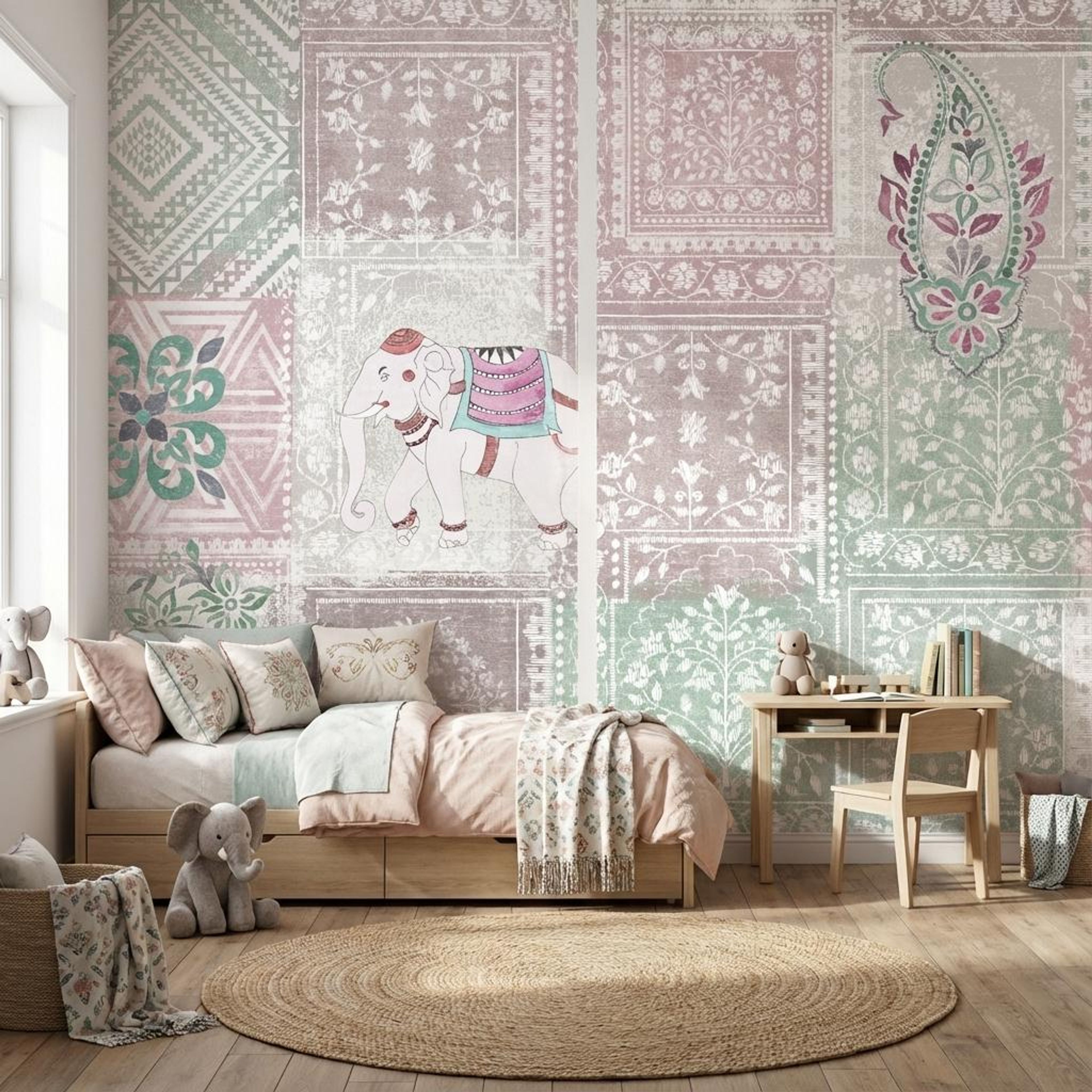 Folk Safari- Pink, Heritage Impressions, Wallpaper, 58 sft