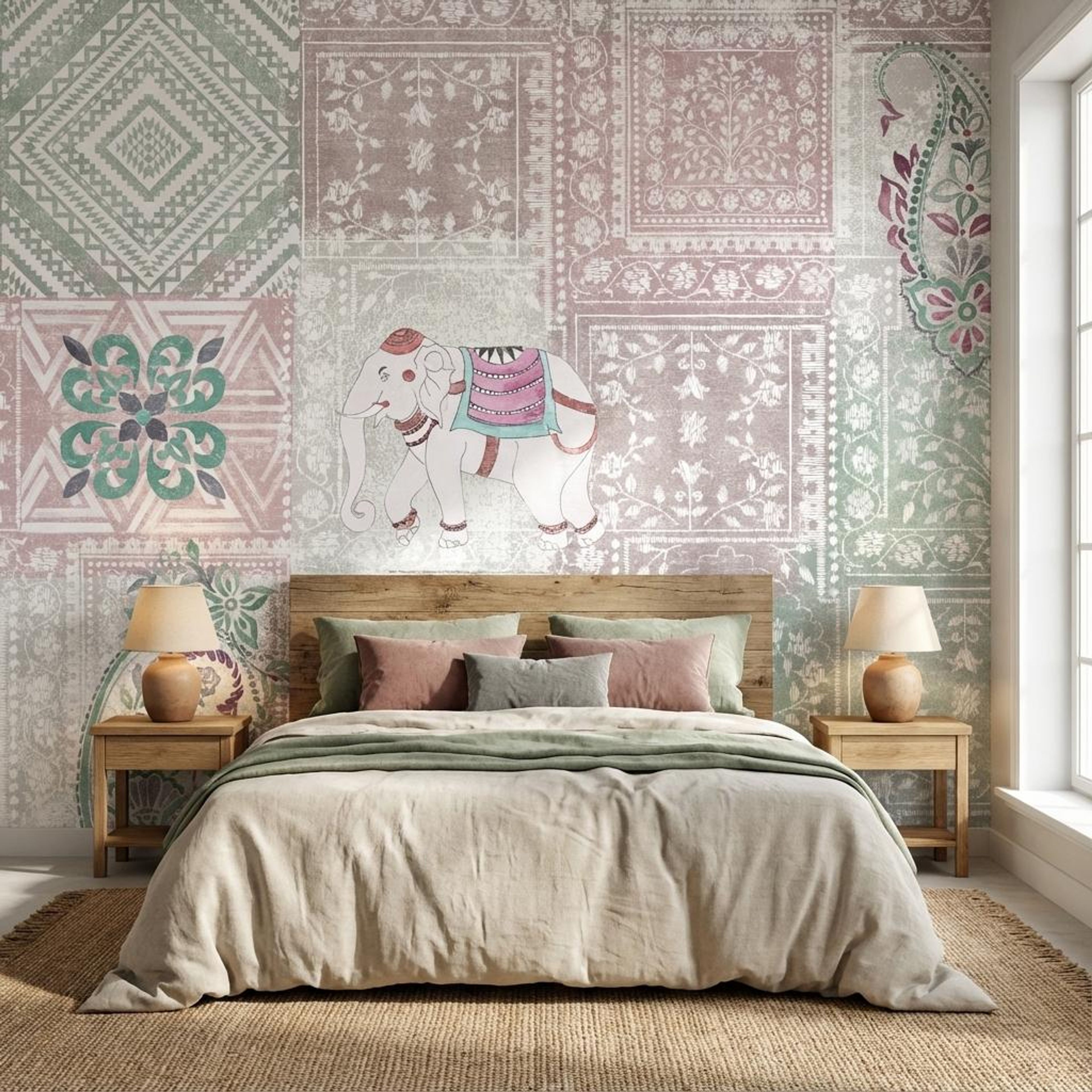 Folk Safari- Pink, Heritage Impressions, Wallpaper, 58 sft
