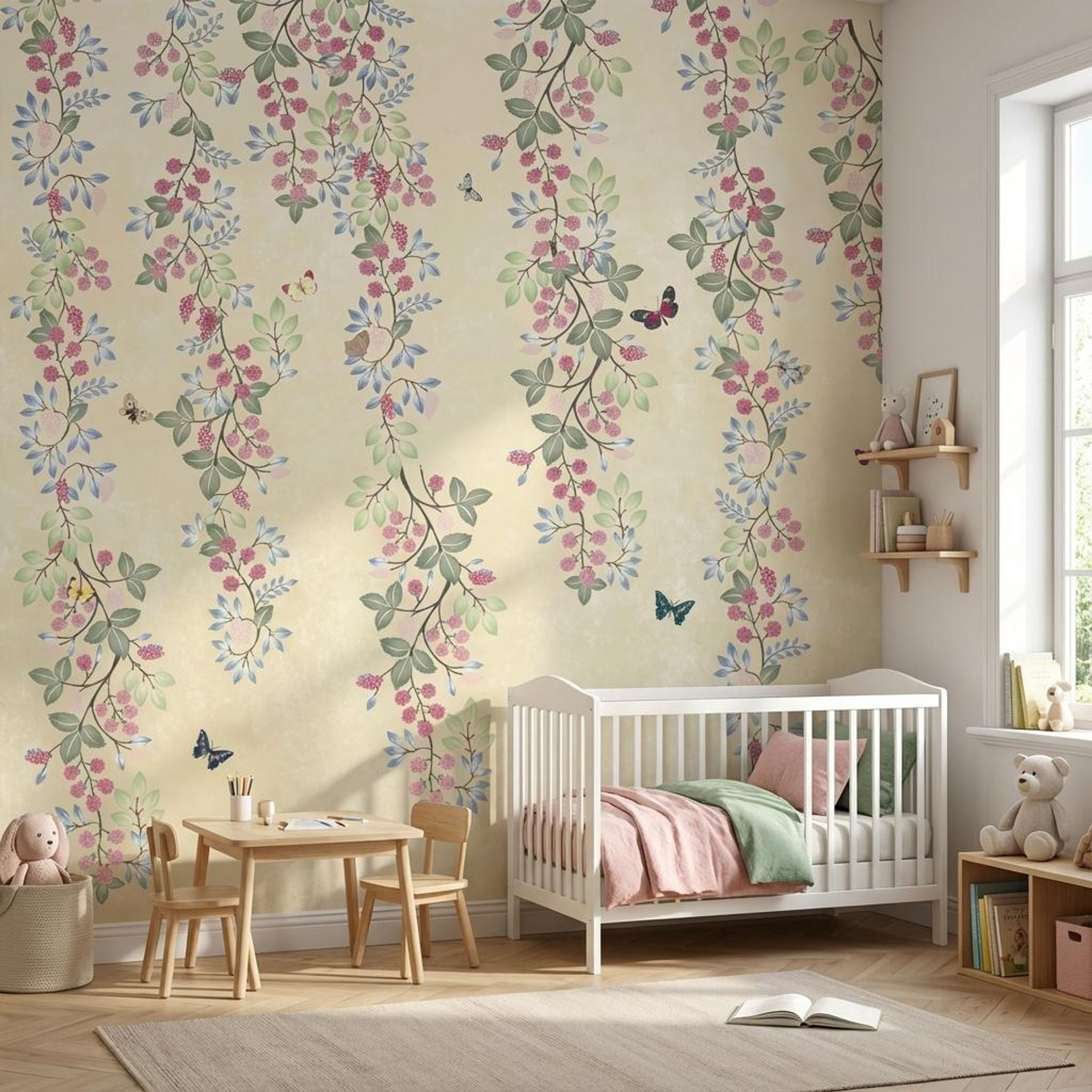Falling Leaves Breeze Soft White, Botanical Tales, Wallpaper, 58 sft