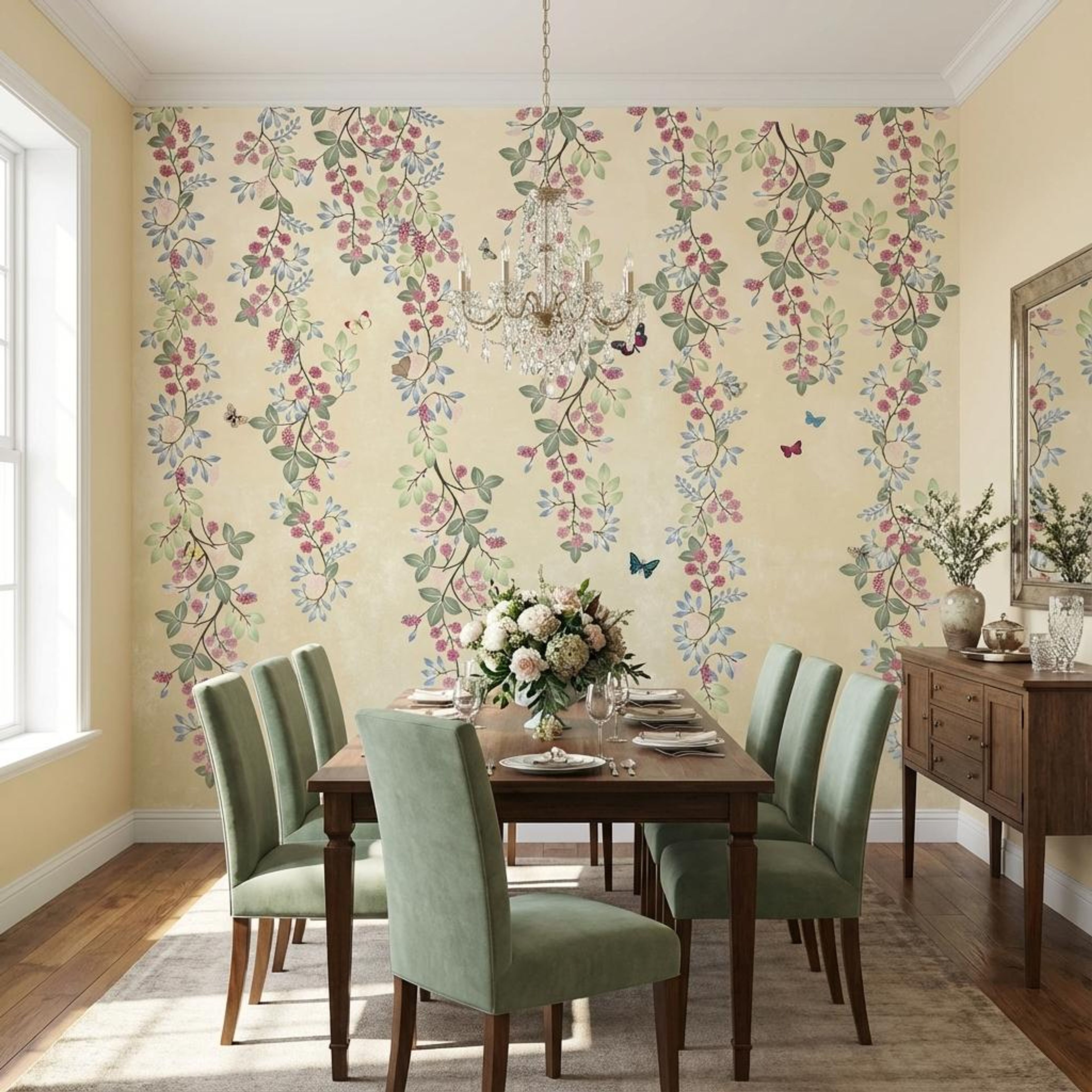 Falling Leaves Breeze Soft White, Botanical Tales, Wallpaper, 58 sft