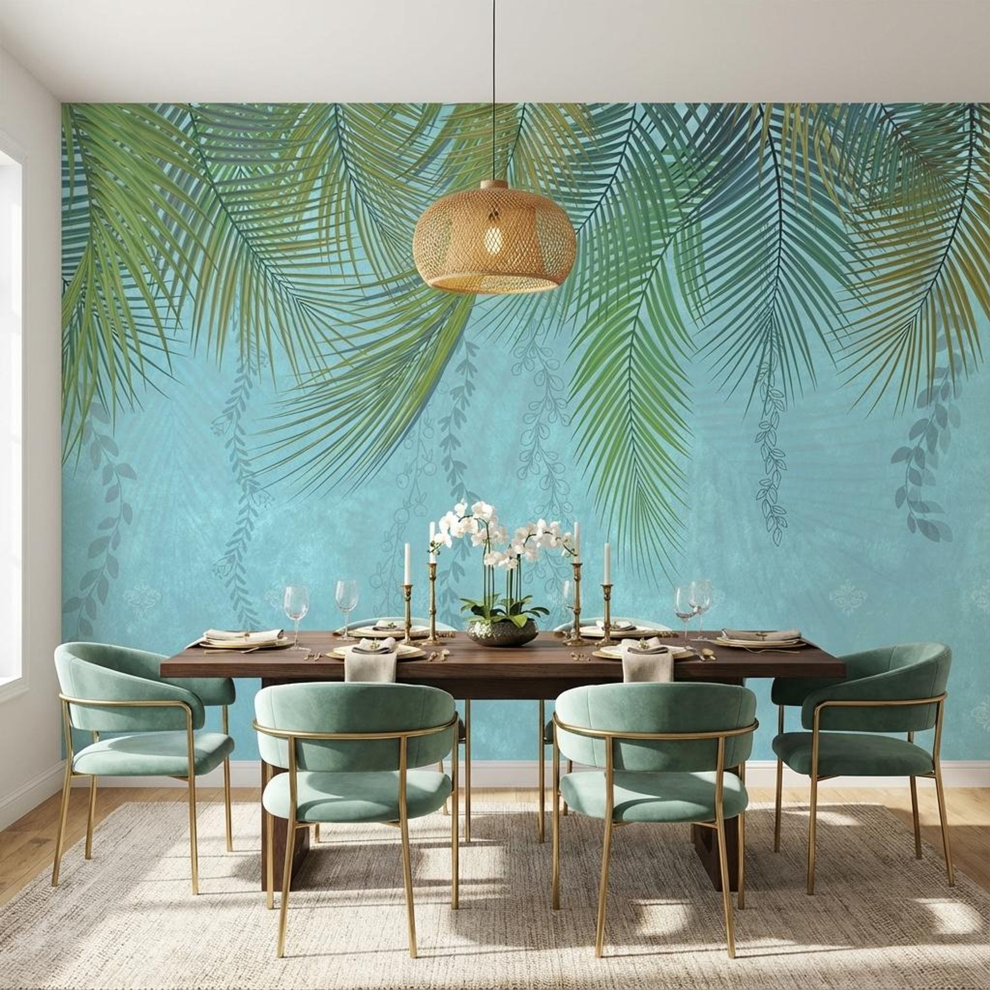 Falling Leaves Breeze Blue, Botanical Tales, Wallpaper, 58 sft