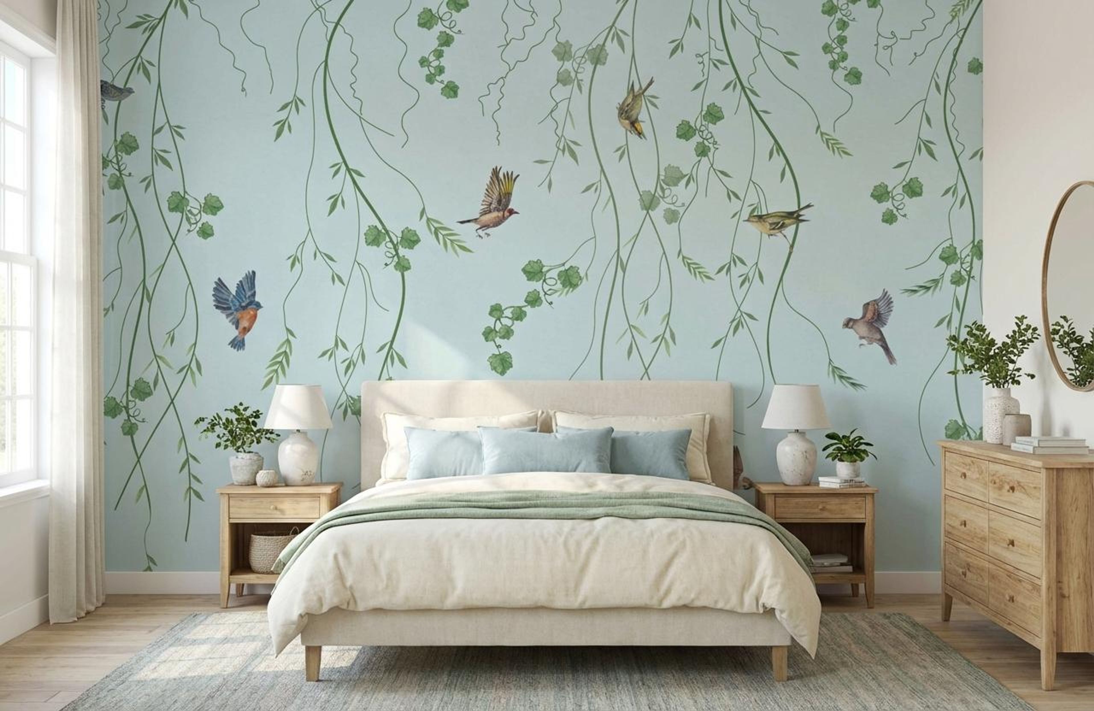 Floating Leaves- Blue, Botanical Tales, Wallpaper, 54 sft