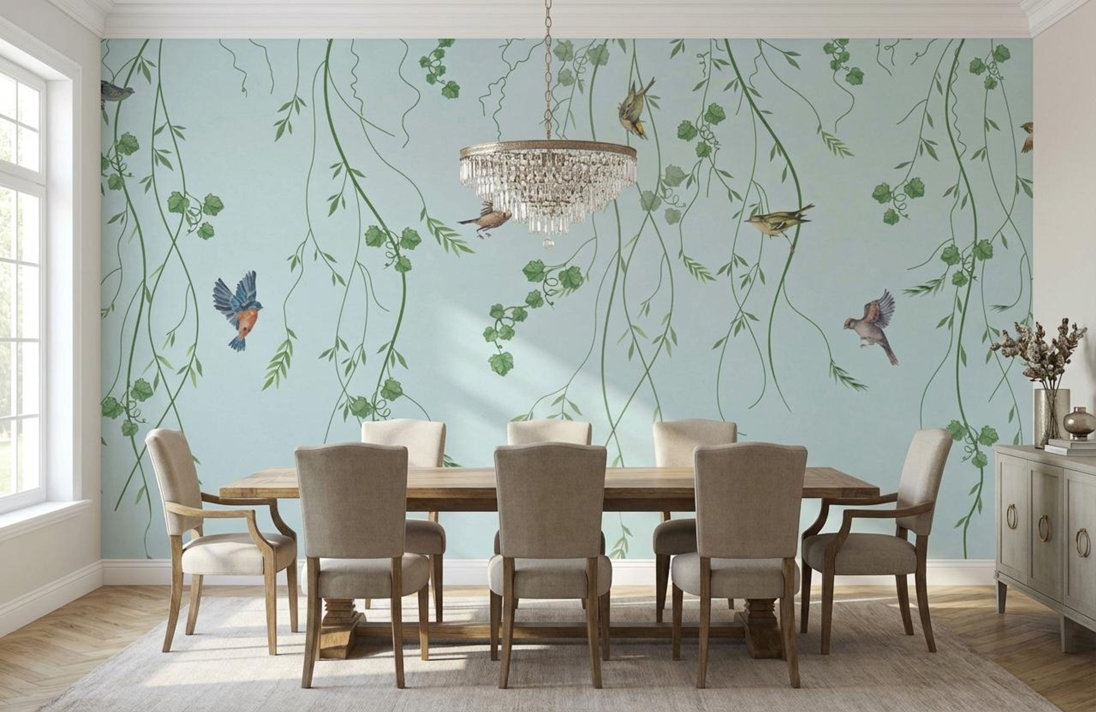 Floating Leaves- Blue, Botanical Tales, Wallpaper, 54 sft