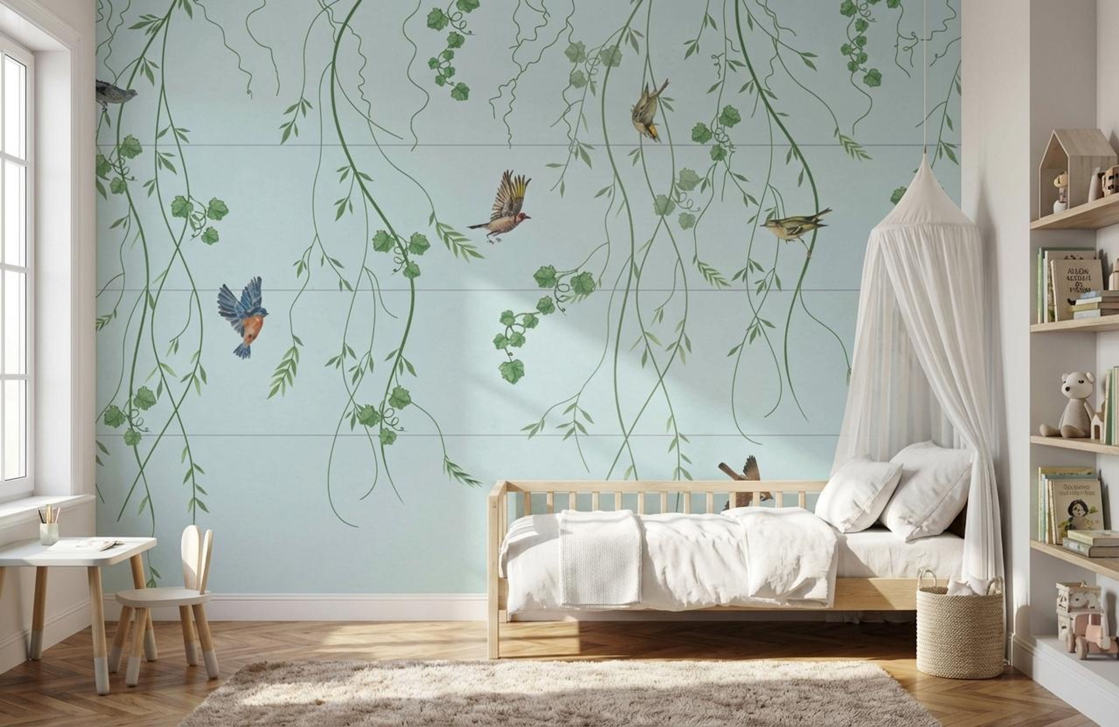 Floating Leaves- Blue, Botanical Tales, Wallpaper, 54 sft